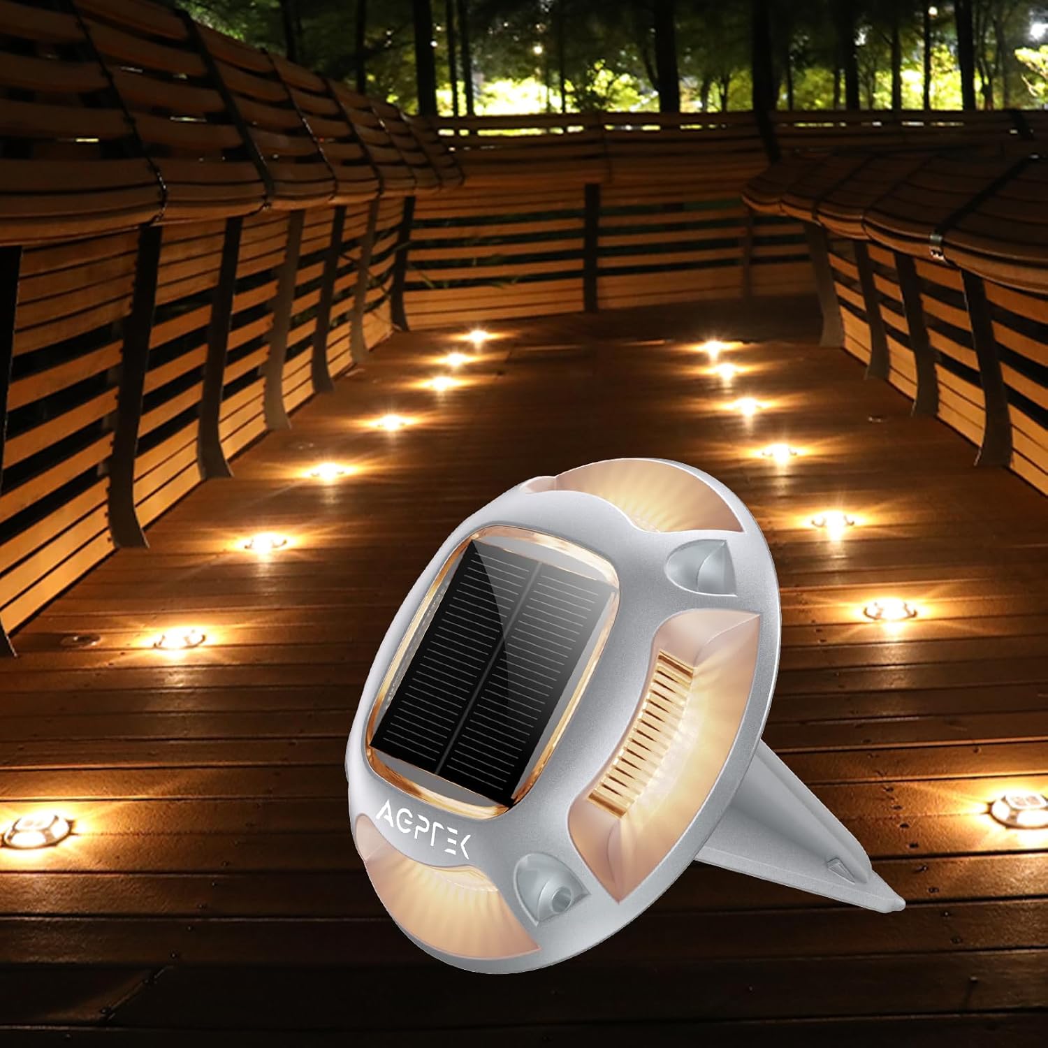 AGPTEK Solar Driveway Lights 24 Pack, 2 Colors in 1 Outdoor Solar Deck Dock Marine Waterproof LED Driveway Marker Security Lights for Outside Pathway,Boat Dock,Step,Walkway,Path,Garden