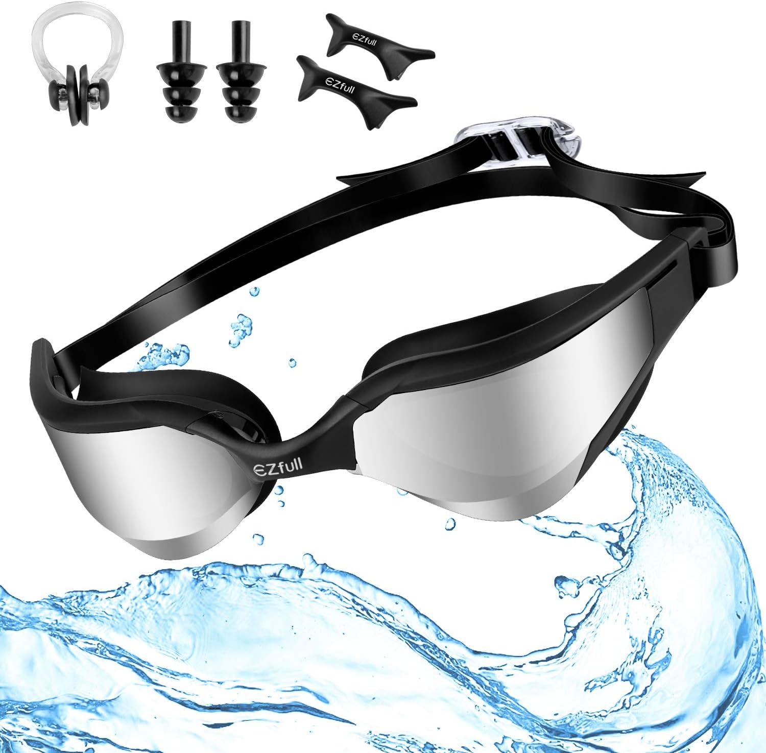 Ezfull Swimming Goggles Anti-Fog and Anti-UV Rays for Men Women Adults Young Children, Ideal for All Kinds of Water, Swimming Pool, Water Sports