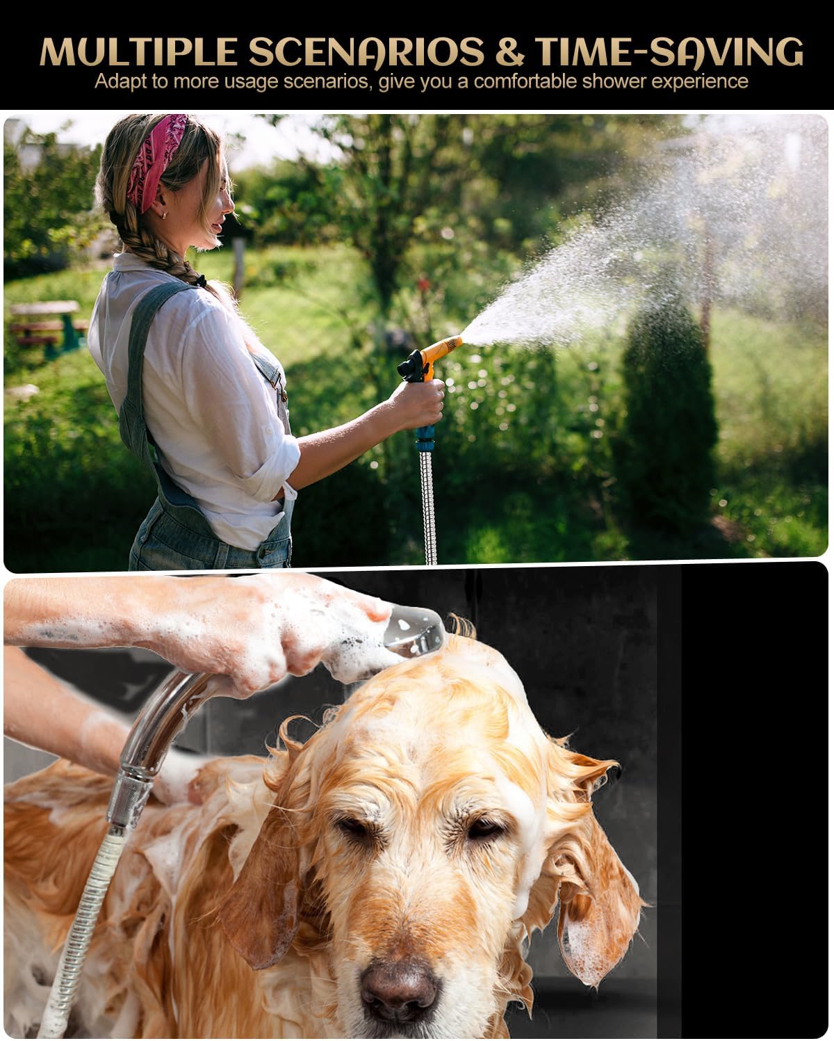 Shower Hose Extra Long 118 Inches, 304 Stainless Steel Construction with Brass Connectors, Anti-Leak G1/2 Universal Handheld Shower Head Hose Replacement, Chrome