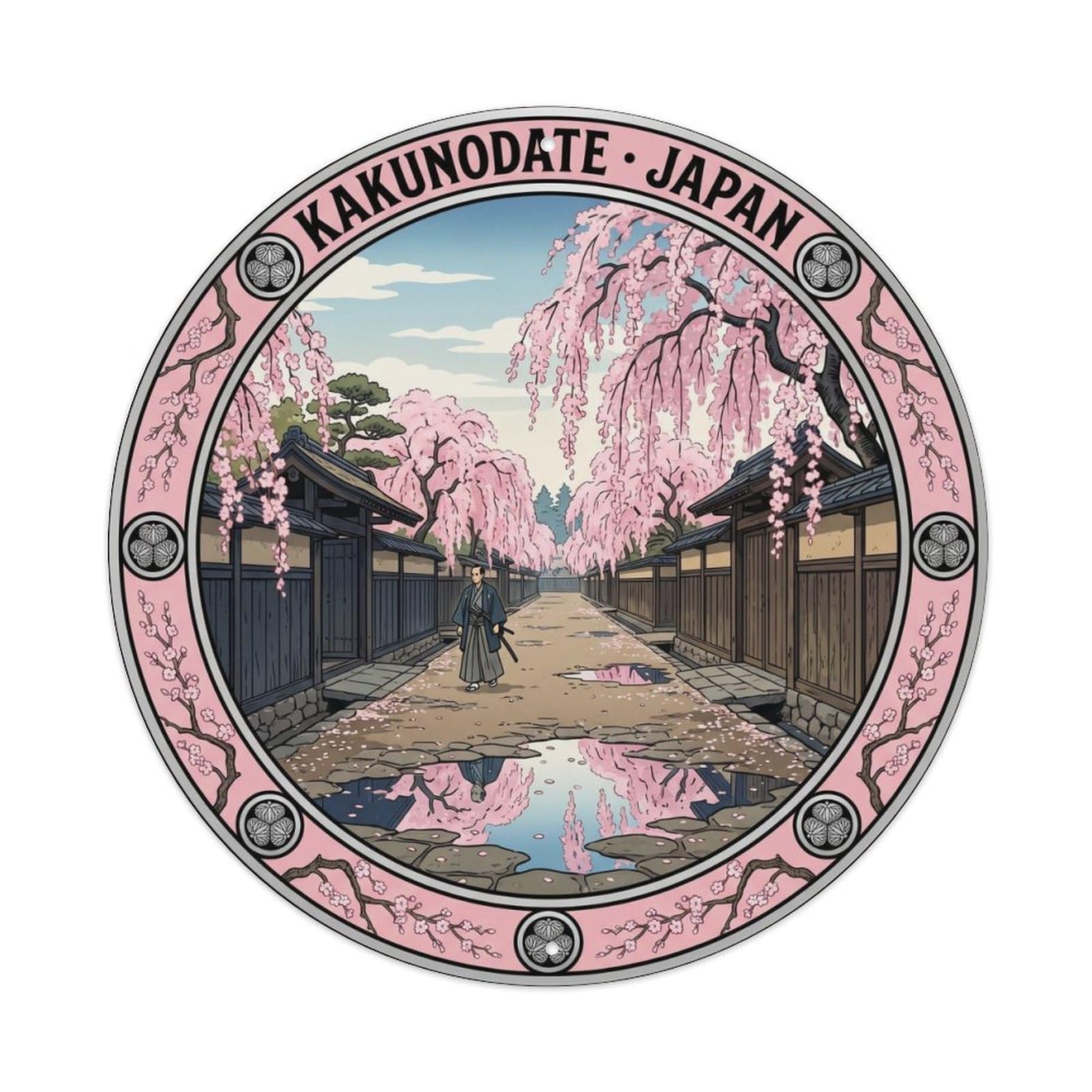 Kakunodate Samurai District Cherry Blossom Temple Metal Tin Sign
