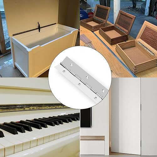 Miniatura 5 de 2 bisagras de piano de 12 pulgadas de acero inoxidable continuas y bisagras de piano resistentes, grosor de hoja de 0.04 pulgadas, longitud