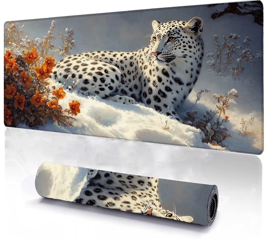 Podkładka pod mysz, duża, gamingowa podkładka pod mysz, XXL, panterka, 600 x 1200 x 3 mm, antypoślizgowa, gumowa podstawa, wodoodporna i trwała, podkładka pod klawiaturę, do gier, biura, domu, ekstra