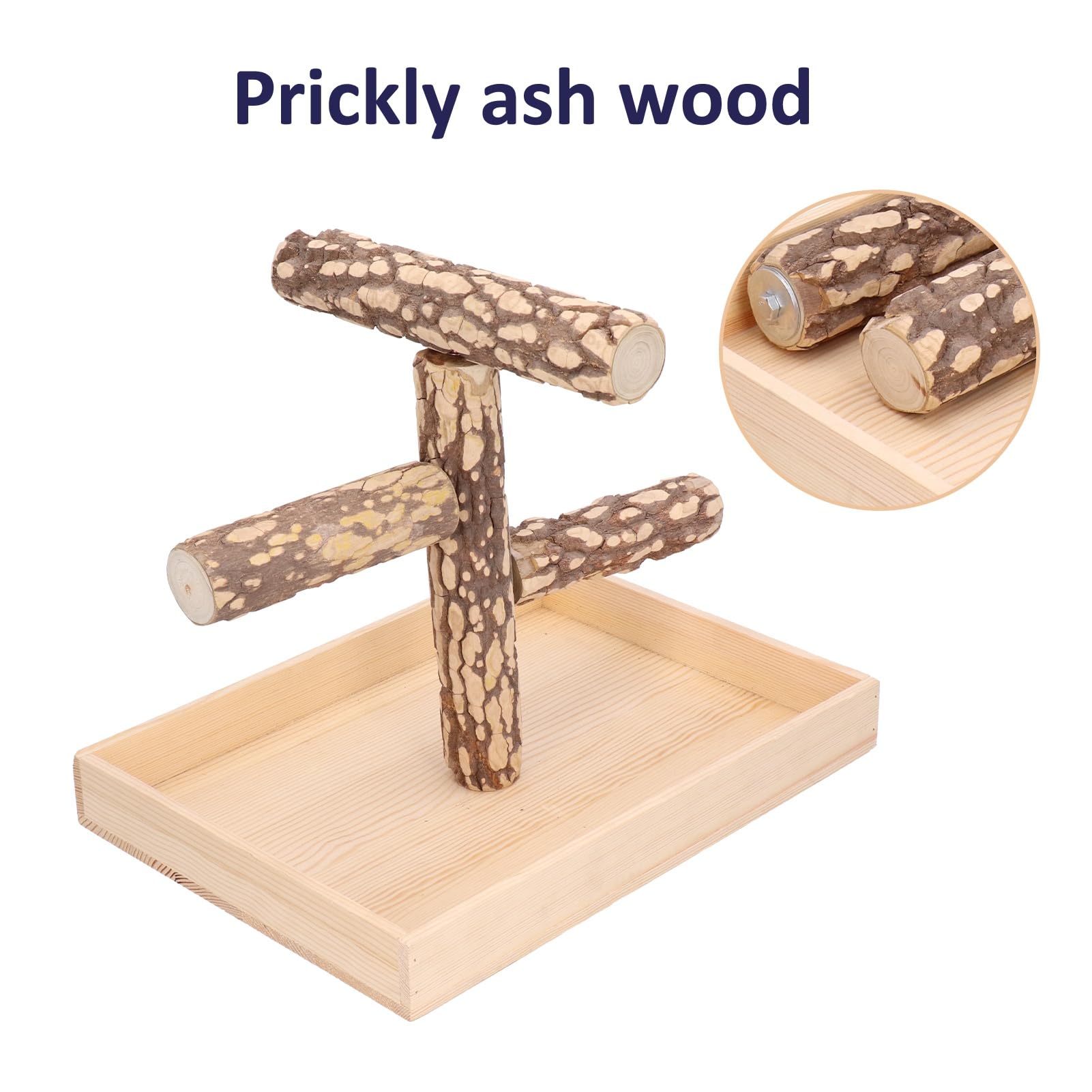 Supporto di gioco in legno per uccelli, rastrelliera per l’addestramento dei pappagalli con posatoio a superficie ruvida, parco giochi naturale in legno di frassino spinoso per