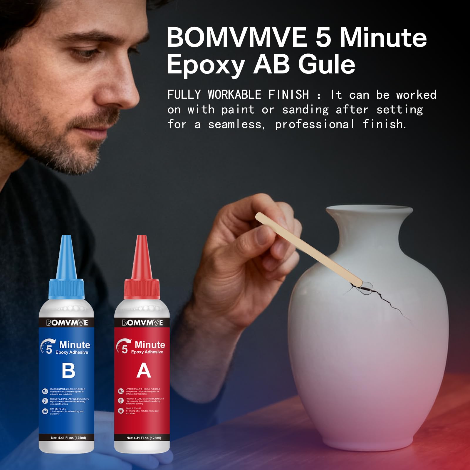 5 Minuti Colla Epossidica, 250ml Colla Bicomponente Epossidica, Colla Bicomponente, Colla Epossidica Bicomponente, Trasparente, Curazione Rapida, per Plastica, Ceramica, Porcellana, Legno