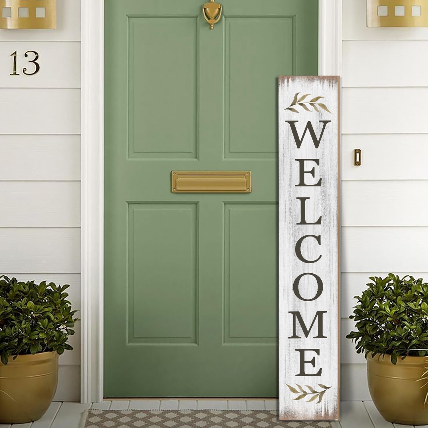 Summer Welcome Sign for Porch 47 Retro White Wooden Door Sign for Outdoor Decoration Rustic Cabin Large Porch Signs For Patio Farmhouse Vertical Signs for Seasons Standing Yard Signs for Garden