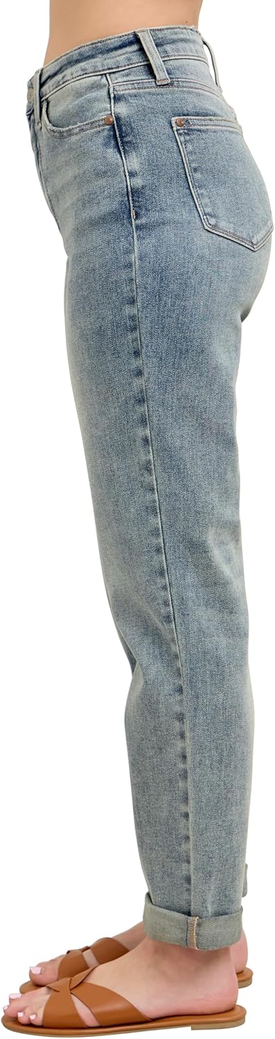 Judy Blue Womens Jeans - High Waisted Vintage Wash Double Roll Cuff Boyfriend - Image 4