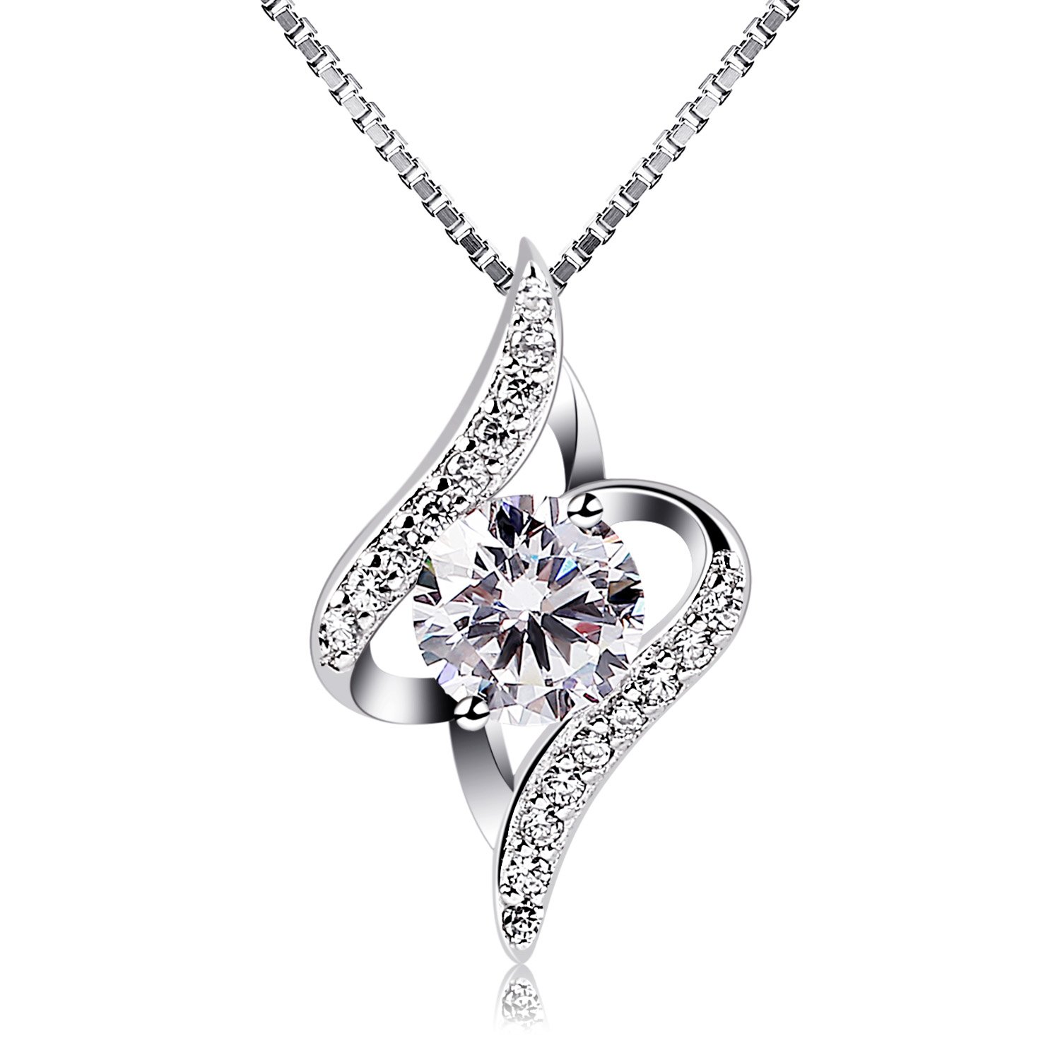 B.Catcher Collier en Argent 925, 5A Oxyde de Zirconium, Bijoux pour Femmes, pour Fête Des Mères Anniversaire Cadeau de Noël Sain