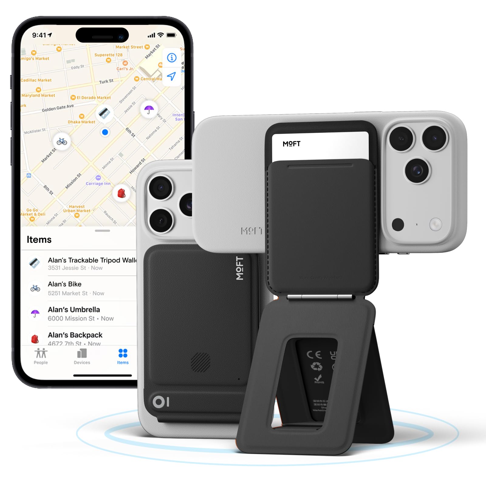 Photo 1 of MOFT Trackable Tripod Wallet, Find My MagSafe Wallet Card Holder with Adjustable Phone Tripod Stand, 4-in-1 Magnetic Phone Wallet for iPhone 17/16/15/14/13/12 Series, Slim Minimalist Wallet, Jet Black