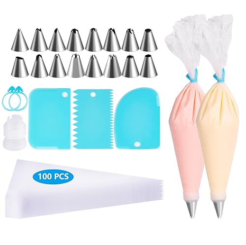 Piping Bags and Tips Set, 100pcs Pastry Bags Cakes Decorating