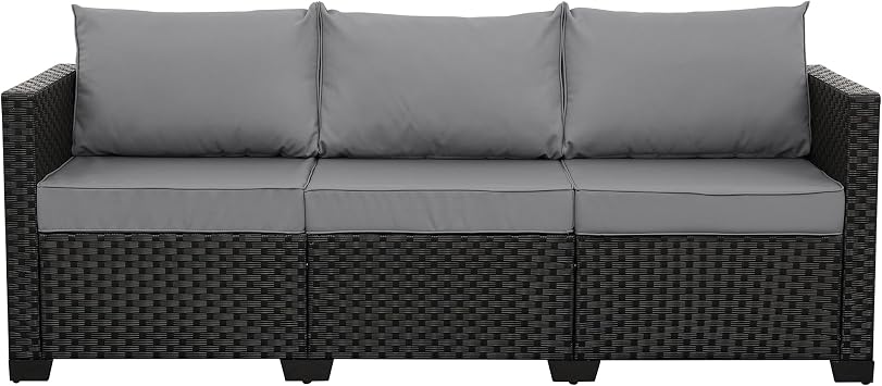 Rattan Star Patio Furniture Outdoor Couch Wicker Outdoor Furniture Patio Couch Deep Seat Sofa High Backrest with Waterproof Cover and Non-Slip Cushions, Grey