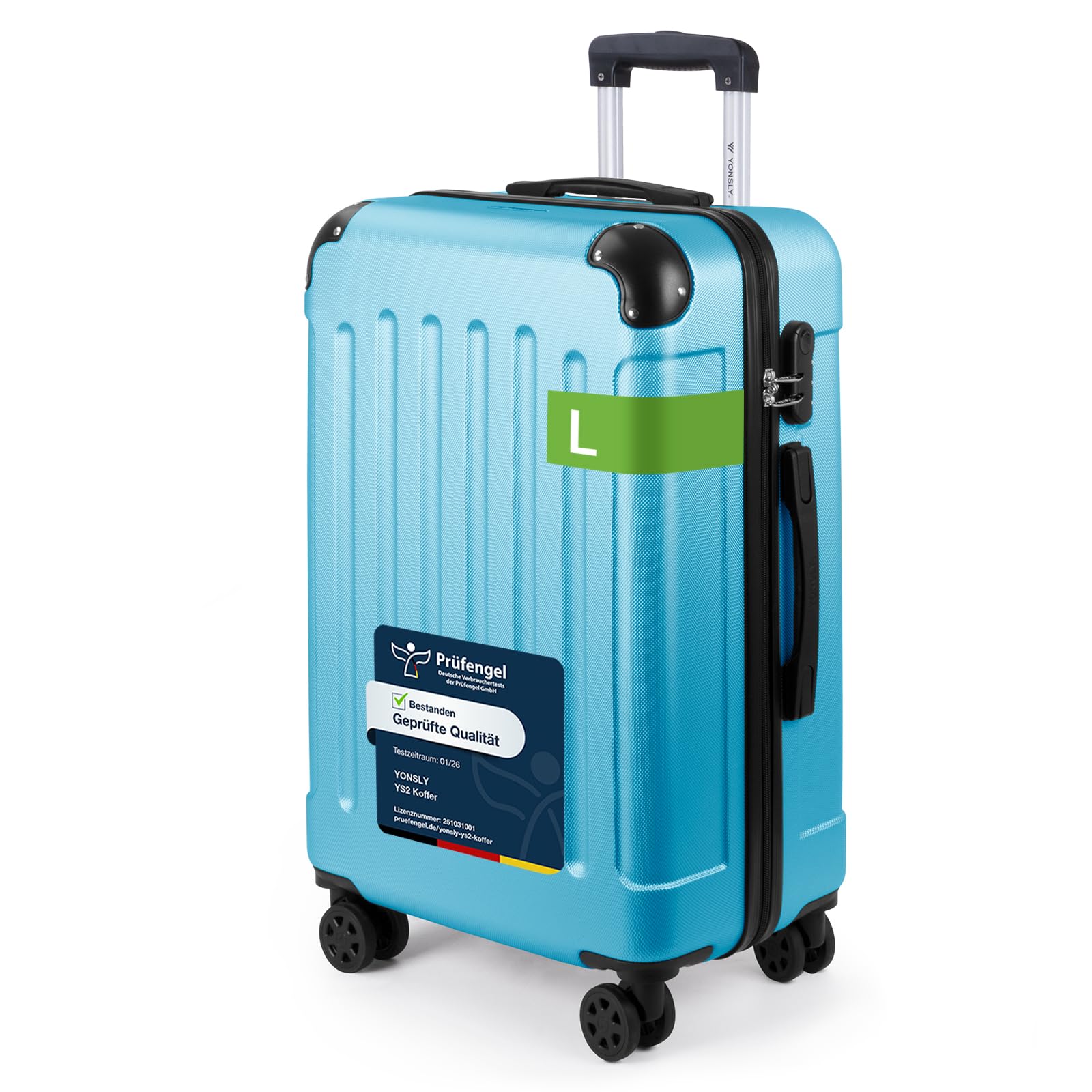YONSLY Trolley Koffer Set, Reisekoffer, Rollkoffer Handgepäck, Kabinkoffer Suitcase, Gepäckset mit 360° Rollen, Hartschalenreisekoffer, Zahlenschloss, Gummigriff