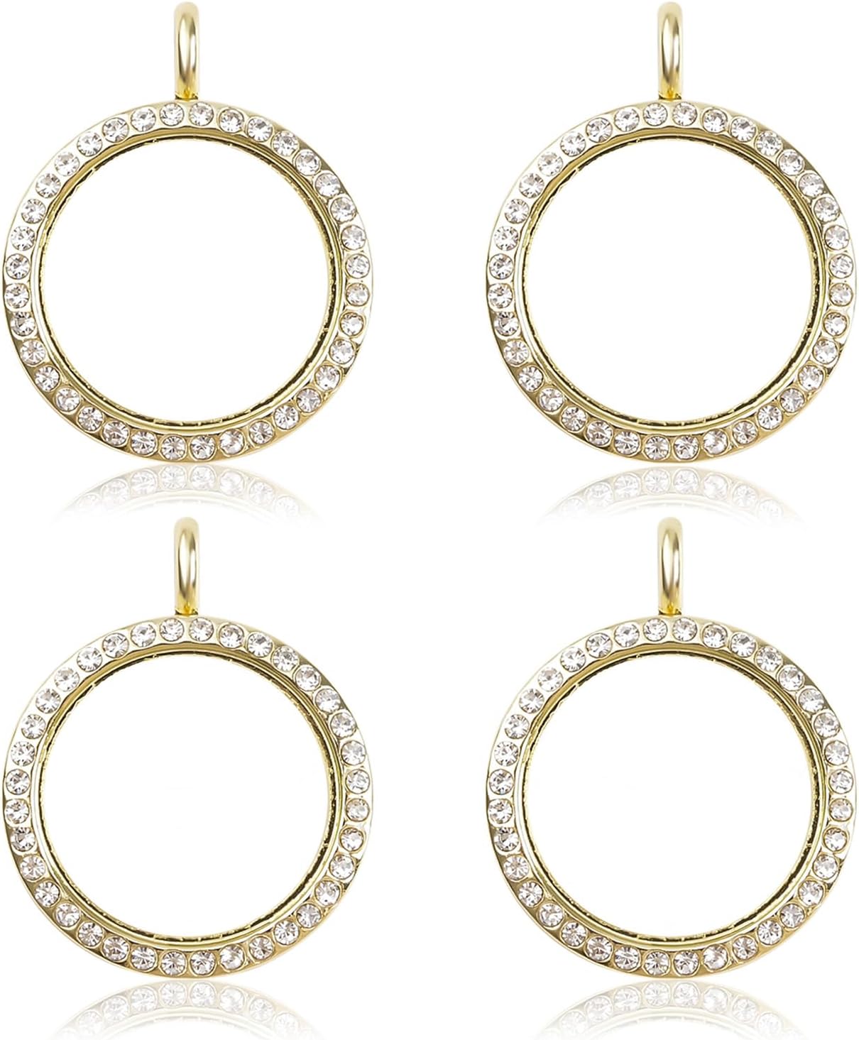 WANDIC Portachiavi con Ciondolo con Foto con Strass, 4 Pezzi in Oro Rosa Rotondo con Medaglione A Forma di Medaglione con Ciondoli per Bouquet da Sposa per Foto O Decorazioni, 30mm