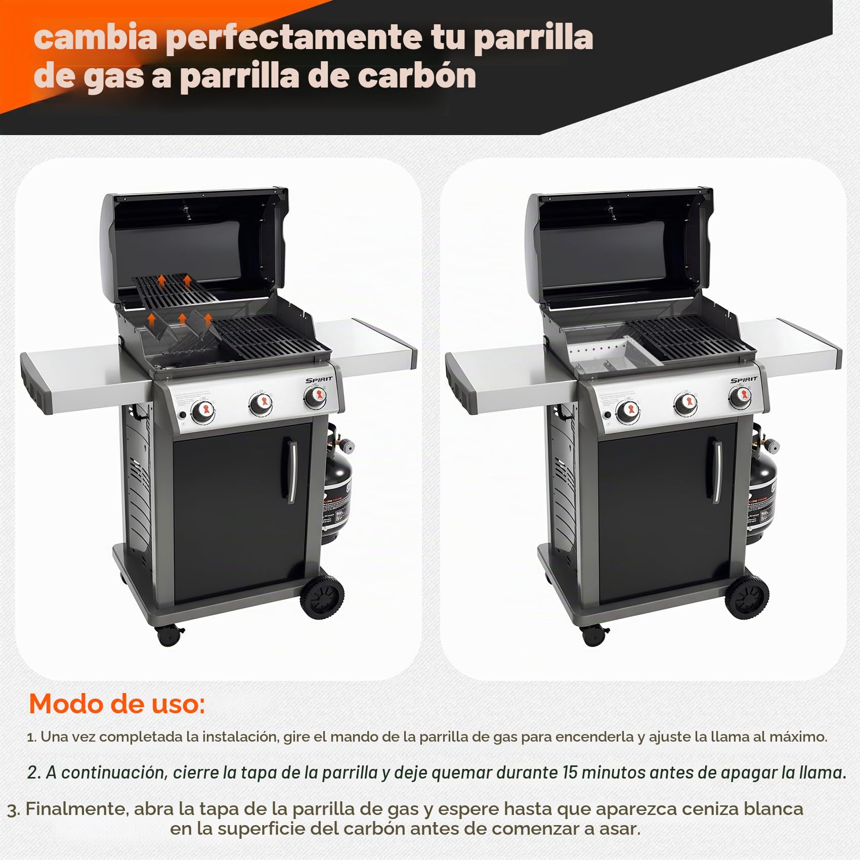 onlyfire Bandeja de Carbón de Acero Inoxidable, Barbacoa Cesta de Carbón para Barbacoa de Gas Weber, Longitud Ajustable de 44,5 a 48 cm, Bandeja de Carbón para Spirit ll 210, Spirit ll E-310