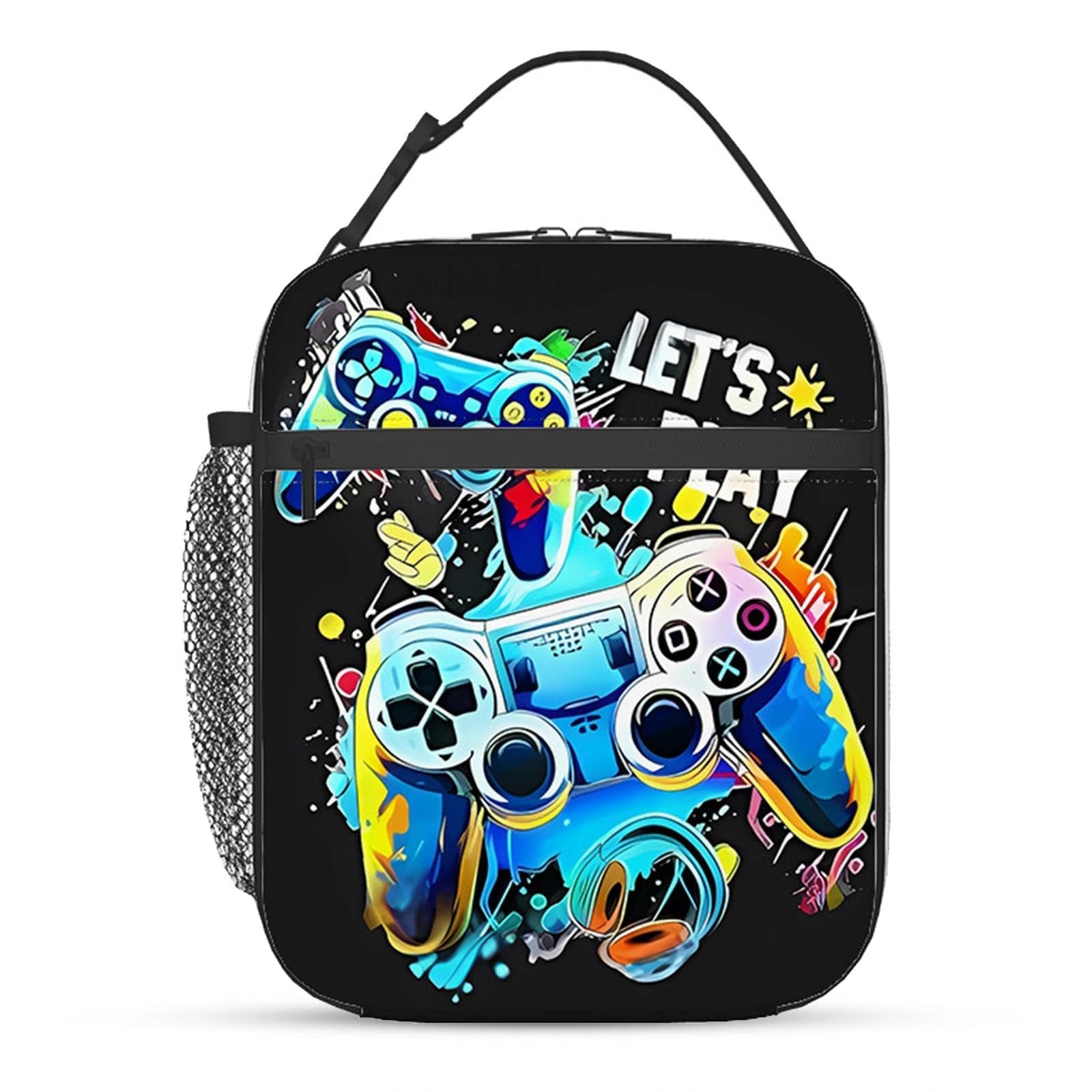 Fakcrkun Game Boys Lunch Bag, Graffiti Style Kids Lunch Box, Reusable and Waterproof Lunchbox for Boys, Insulated Lunchbag with Mesh Bag for School, Travel, Picnic (C) — image 1