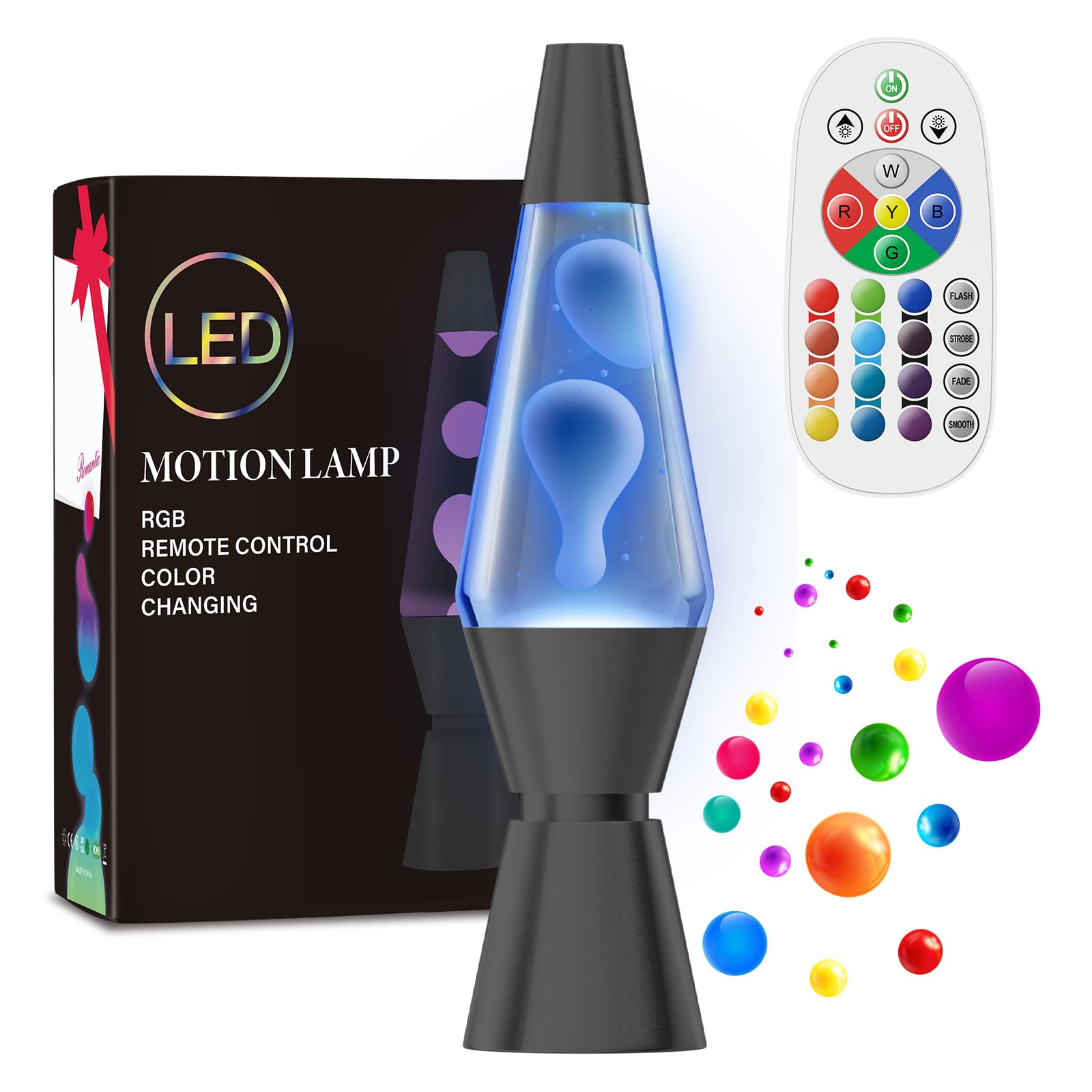AONESY Lavalampe mit Farbwechsel Lavalampe Led mit Fernbedienung 37cm Lavalampen Weißes Wasser Weißes Wachs Lavalampes Nachtlicht Geschenk für Weihnachten Geburtstag Schwarze Flasche