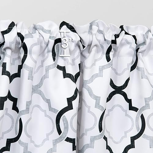 Miniatura 3 de Cenefa geométrica marroquí para ventanas de cocina y dormitorio, moderno enrejado de cuadrícula impreso con bolsillo para barra, cenefa corta, 52 x