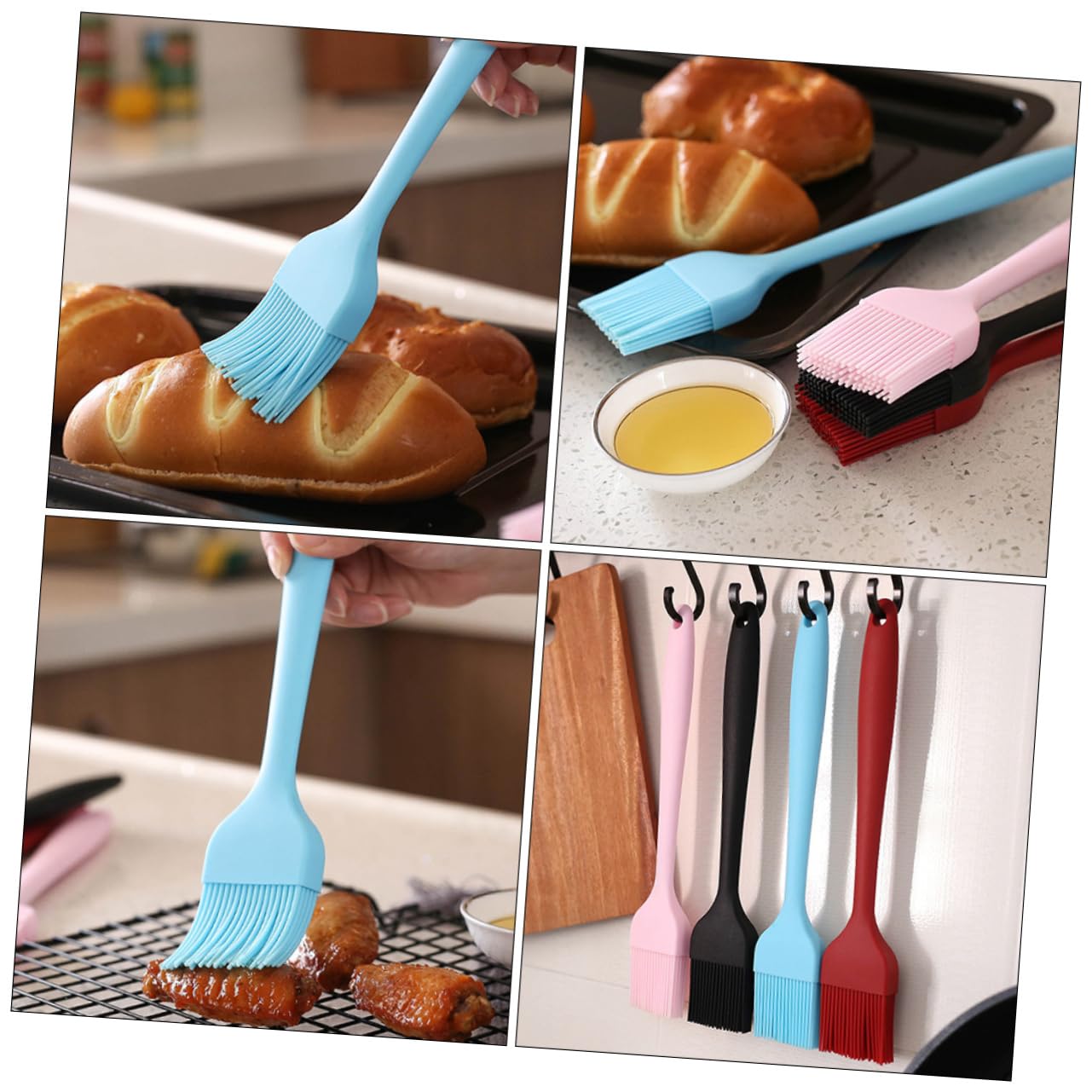 VANZACK 2Pcs Silicone Bbq Oil Brush Kitchenware for Basting Easy to Clean Pink and Blue for Grilling and Baking