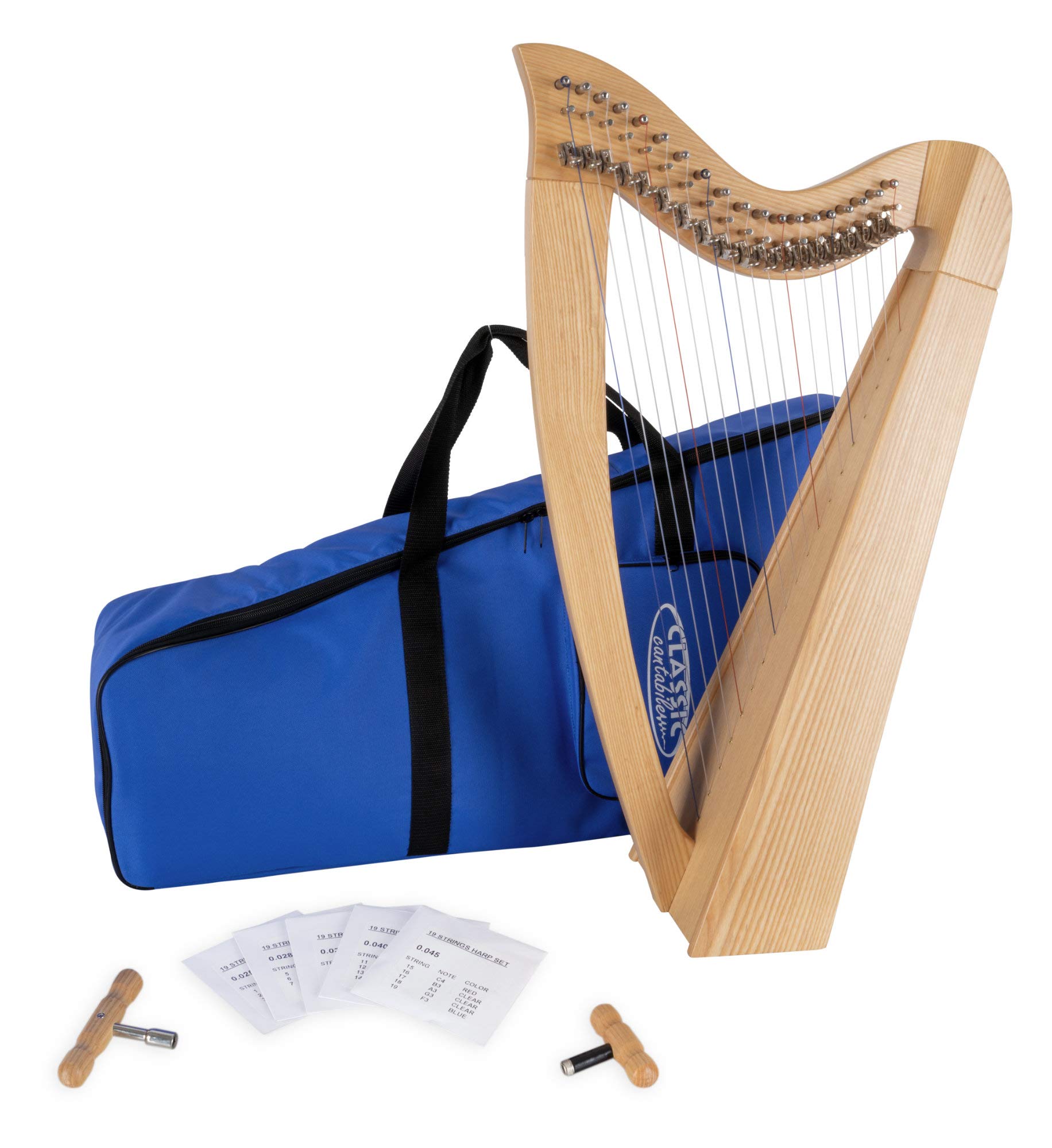 Classic Cantabile H-19 Harpe Celtique 19 cordes Mi bémol majeur mécanique demi-ton frêne hauteur 73 cm housse clés d'accordage