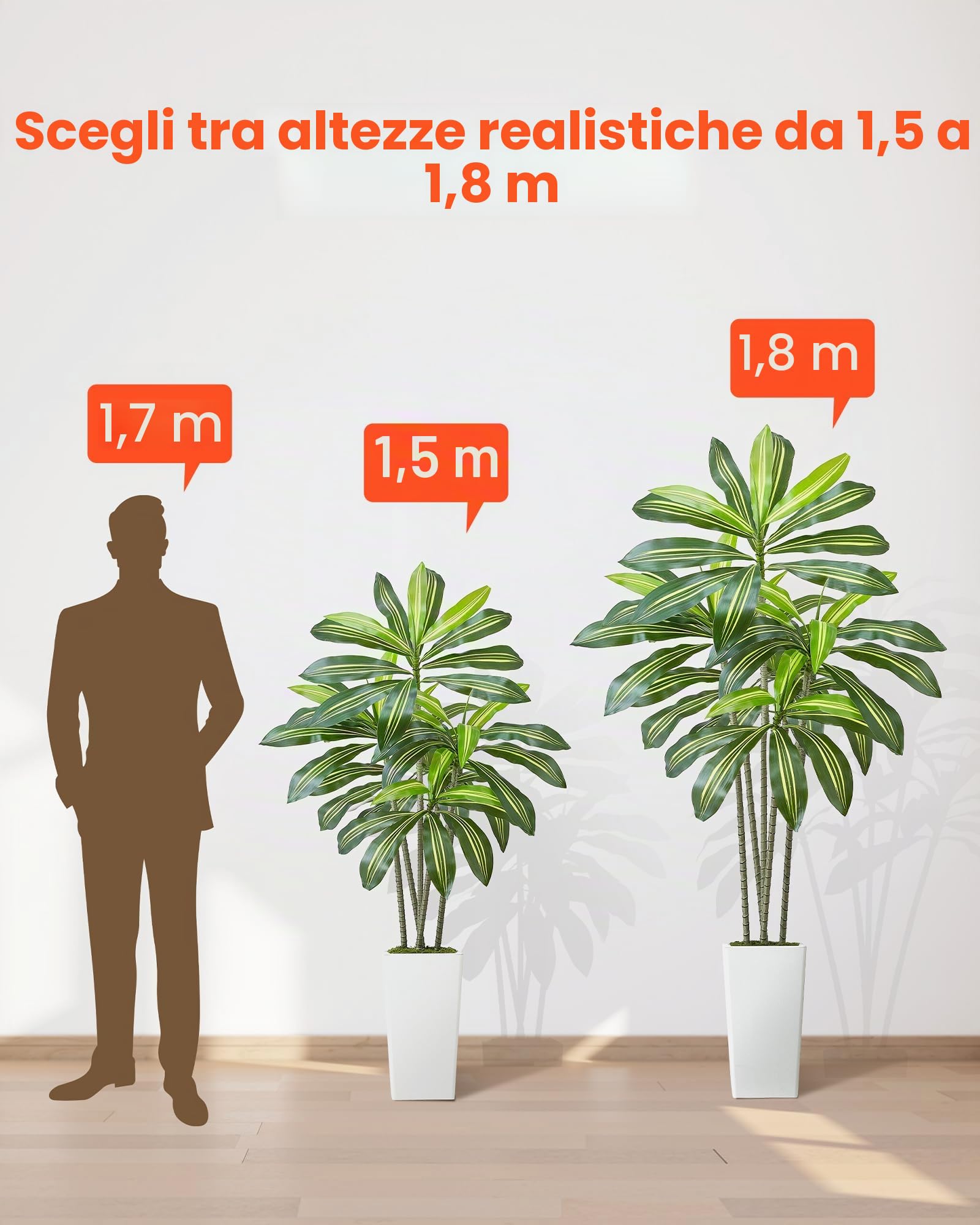 VEVOR Dracena Artificiale 1524 mm, Palma Tropicale Finta con Vaso Alto Bianco, Pianta Finta in Seta da Pavimento in Vaso, Grandi Alberi per Casa, Ufficio, Soggiorno, Decorazione Interna ed Esterna