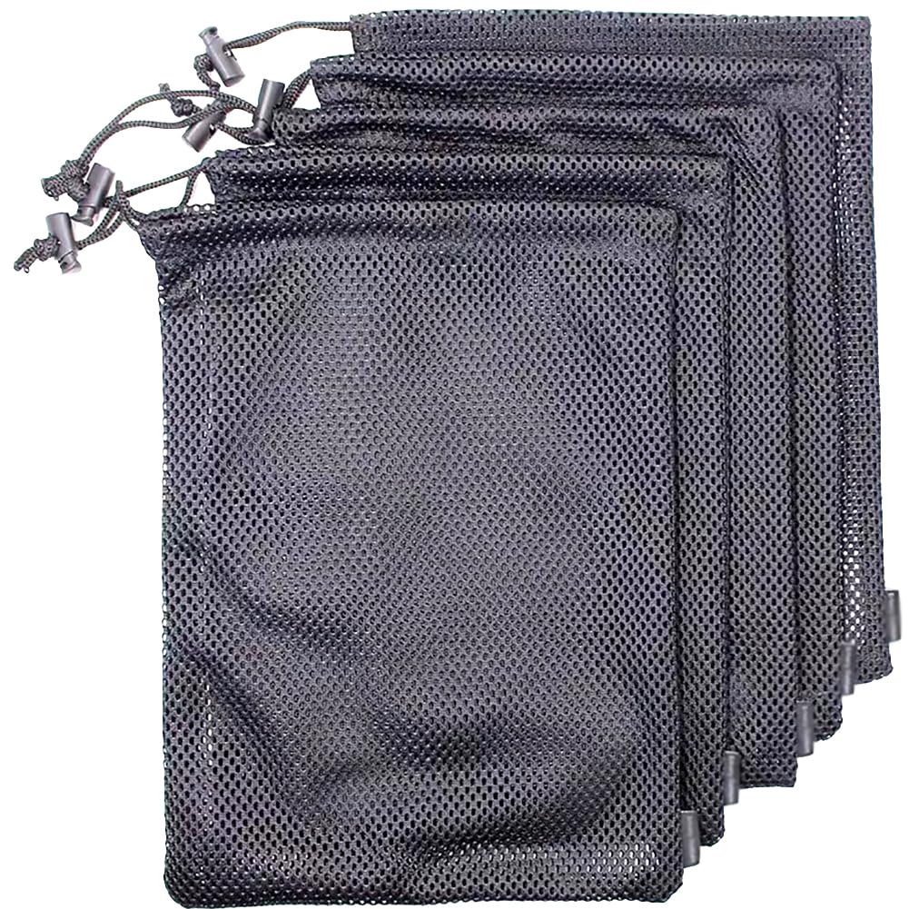 UUYYEO 5 Pcs Black Mesh Bags Nylon Drawstring Bags Small Travel Stuff Sacks Mesh Storage Ditty Bags Small Net Gym Bag with Cord Lock Closure