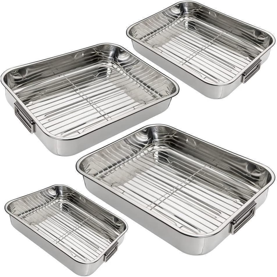 4Pcs Stainless Steel Roasting Tray Oven Cooking Trays Baking Tray