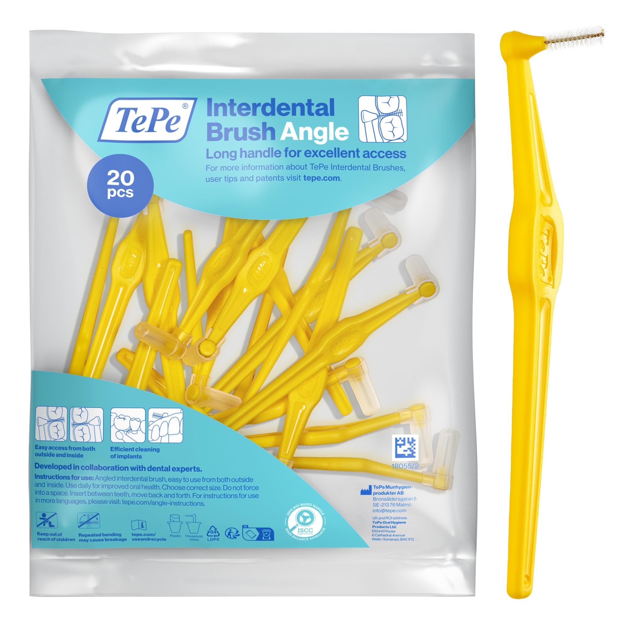 TePe Interdental Brush Angle, Yellow, 0.7mm/ISO 4, 20pcs