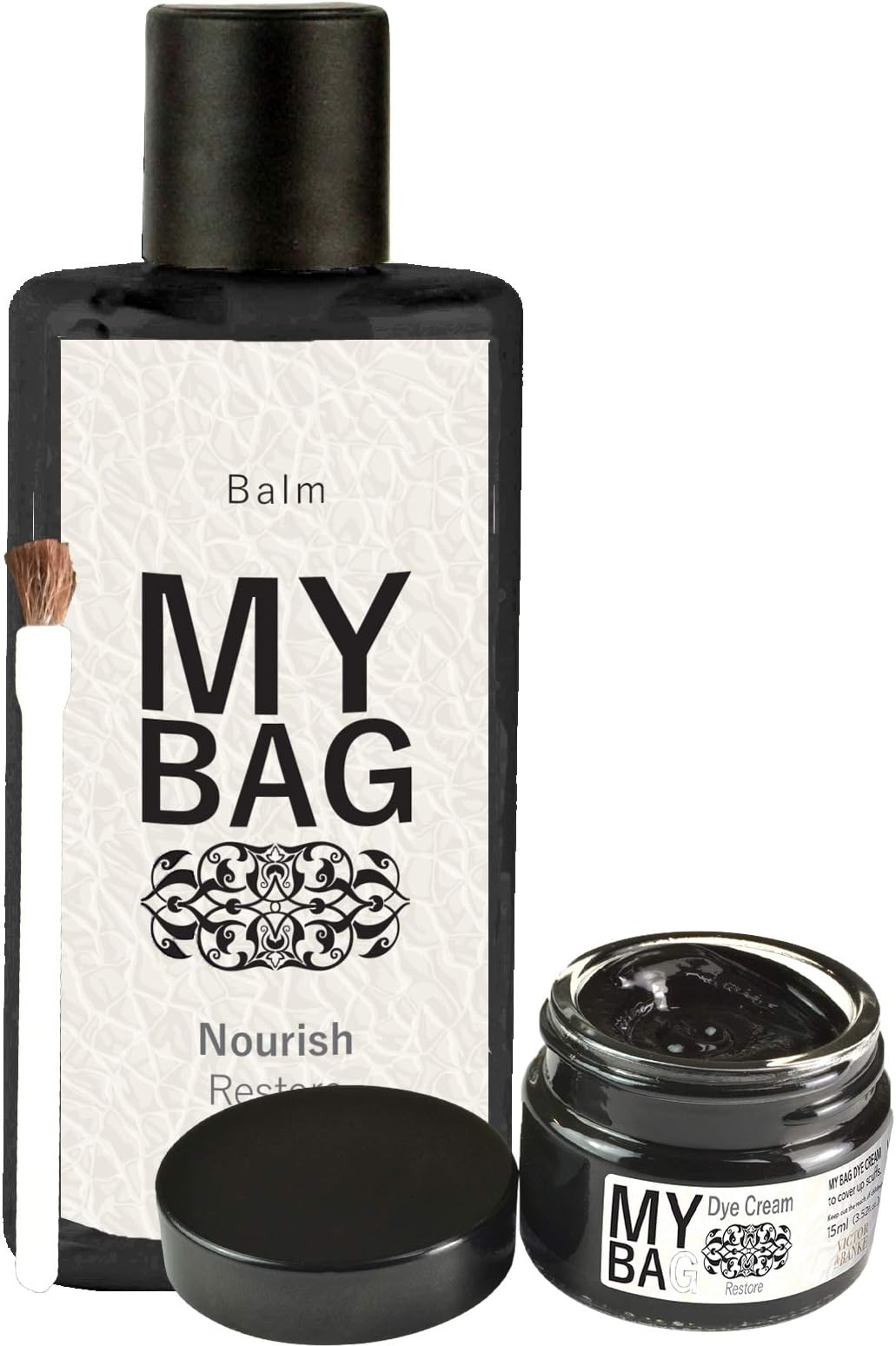 Black Handbag Care Kit for Leather - Balm & Scuff Dye Cream for use on Hangbags, Luggage, Shoes, Boots and Clothing (Black)