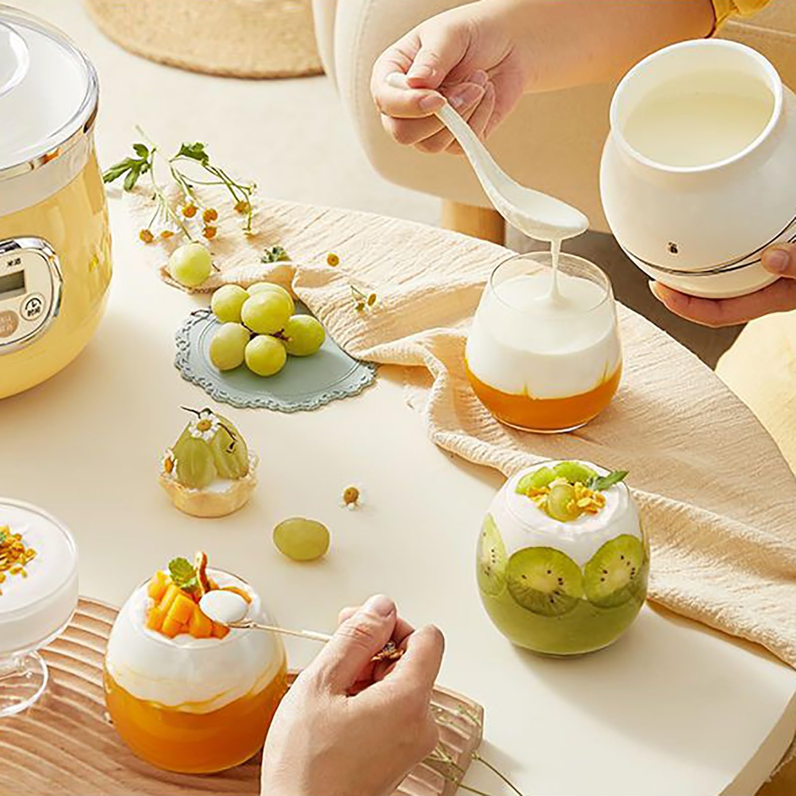 Yogurtiera, Con vaso in ceramica da 1 litro, riscaldamento a temperatura costante, facile pulire, adatto for l'uso familiare