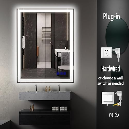 Miniatura 8 de Espejo de baño LED de 32 x 24 pulgadas con luces, espejo LED para baño, maquillaje, tocador, espejo inteligente iluminado frontal y retroiluminado,