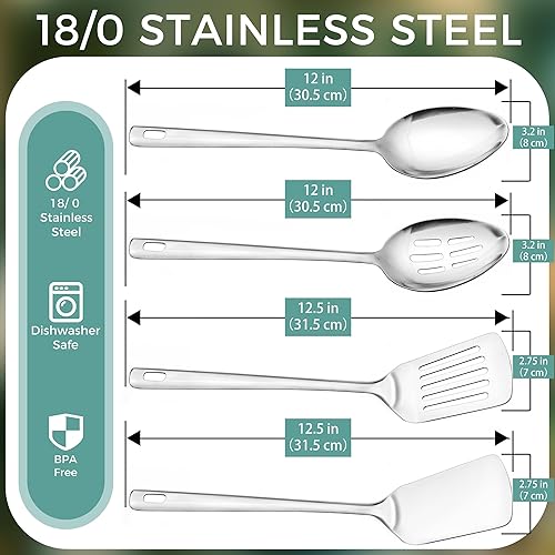 Miniatura 2 de Juego de cucharas y espátulas de 12 pulgadas, utensilios de cocina de acero inoxidable 180 para cocina, buffet, hogar, hotel, restaurante
