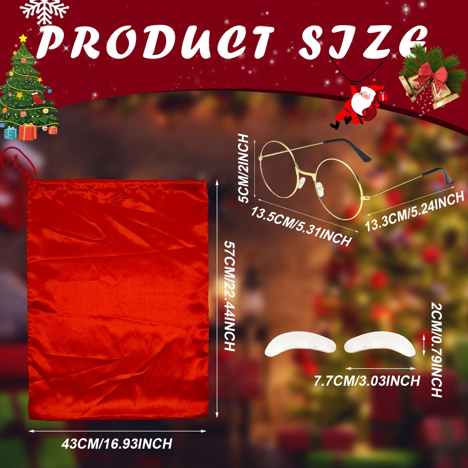 TUONYIS 6 Pieces Santa Suit,Santa Hat Beard Eyebrows Gold Glasses Red Bag Hairnet,Santa Costume Santa Beard Mask Face Cover,Santa Costume Accessories for Adults Christmas Cosplay New Year Party (Red) - Image 3