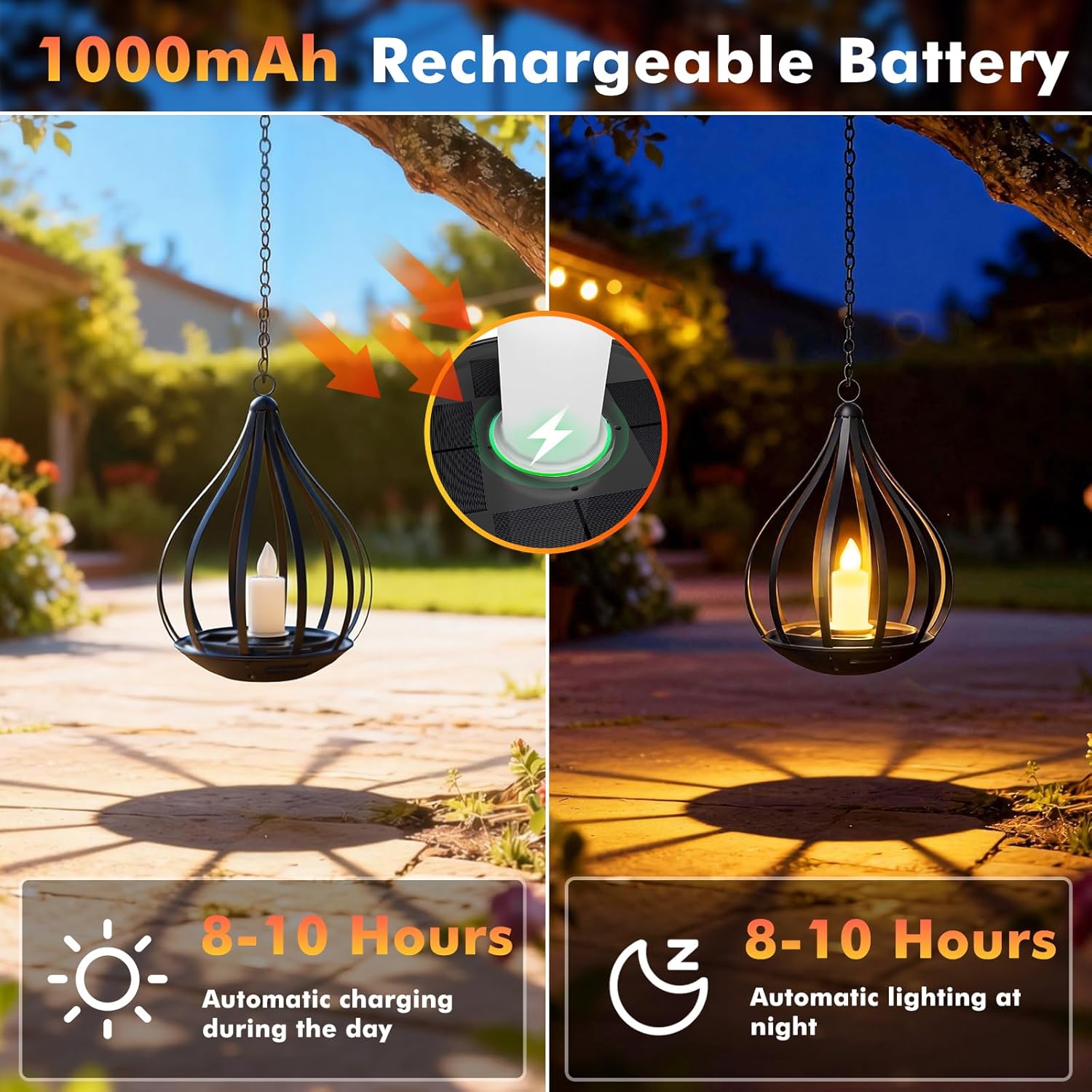 Solar Lanterns, KagoLing Candle Solar Lanterns Outdoor Waterproof Gift for Women Hanging Lights Outdoor Flickering Lamp Lights Decoration for Outside Garden,Yard,Porch,Tree,Lawn,Pathway Decor, 2 Pack