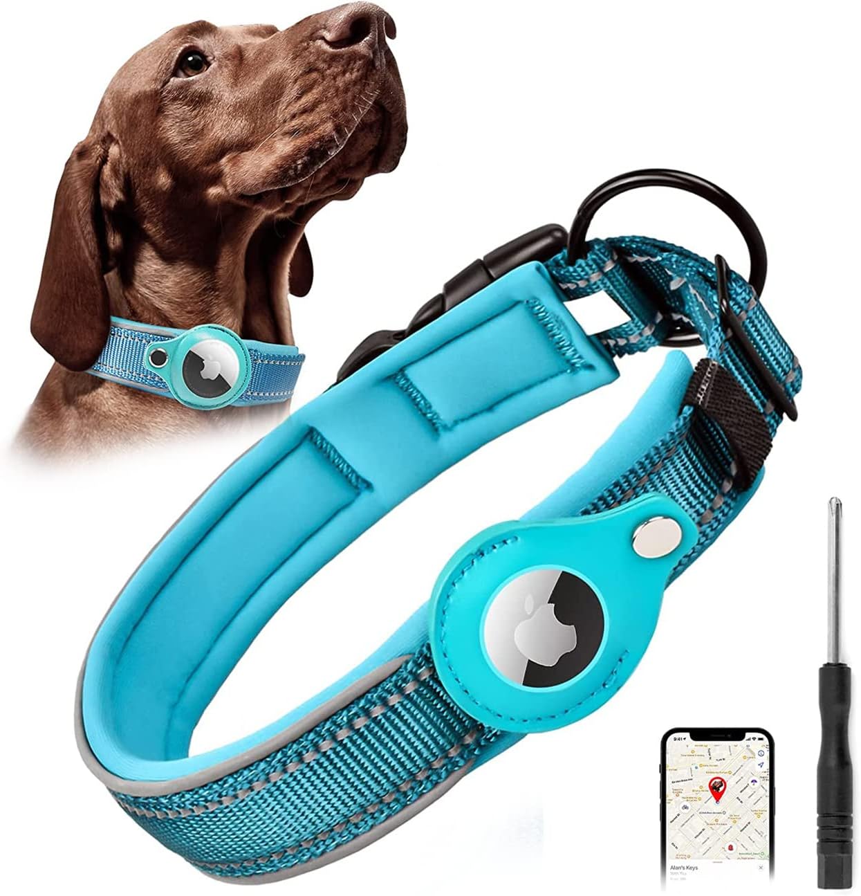 Reflective AirTag Dog Collar, TOMVAES Padded Apple Air Tag Dog Collar