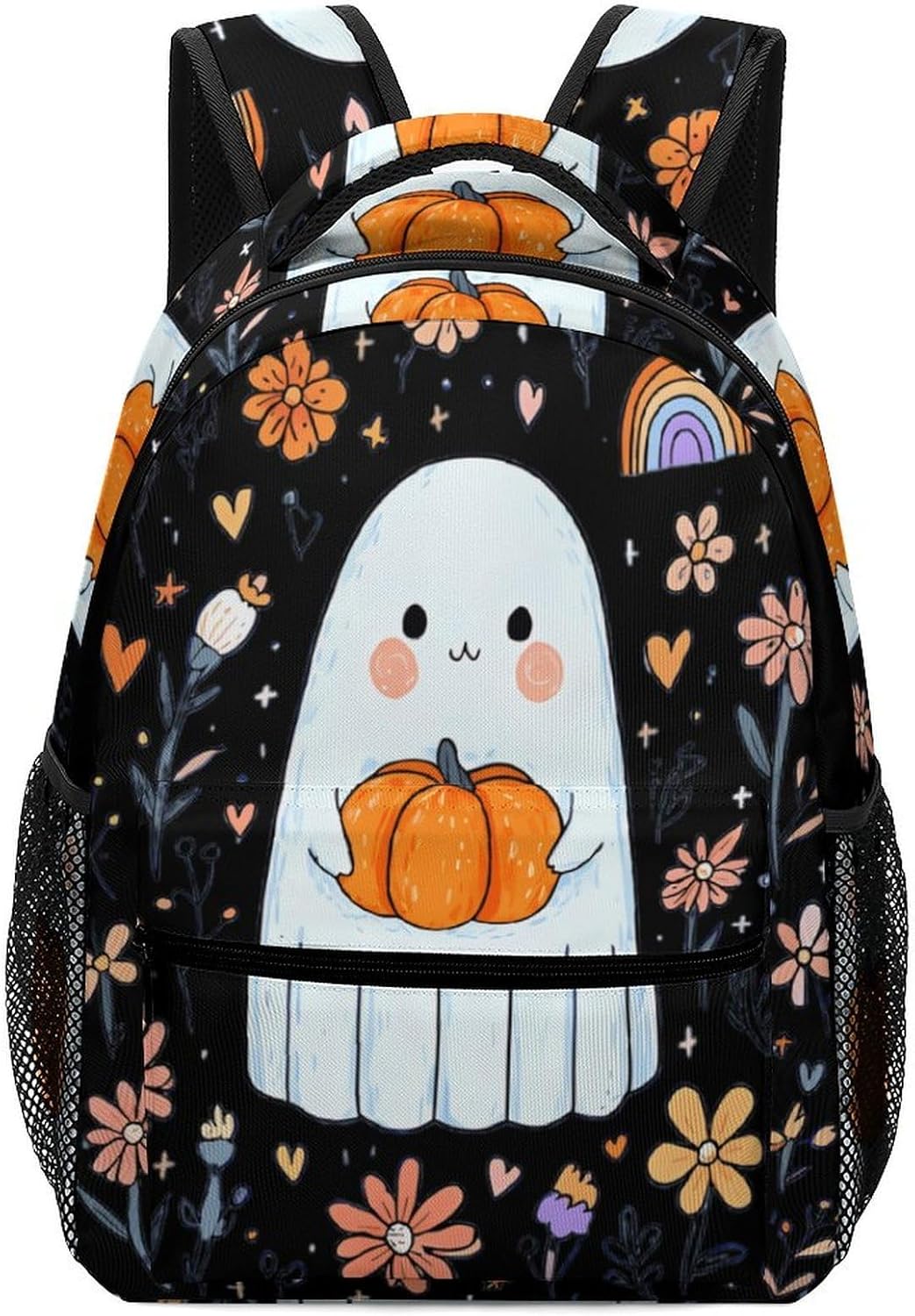 Halloween Floral Ghosts Unisex Backpack Casual Daypacks Lightweight Shoulders Bag for Camping Hiking Travel