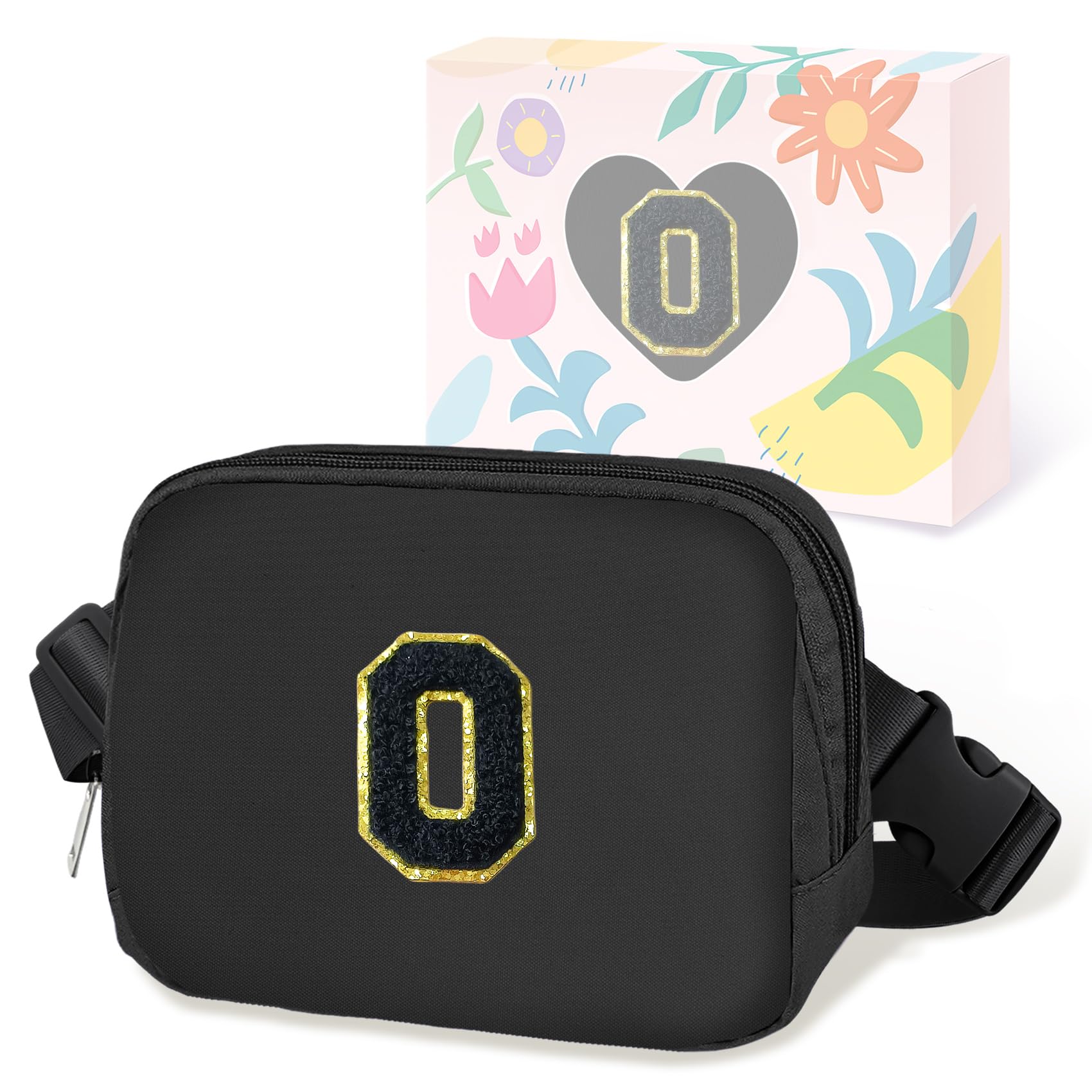 COSHAYSOO Kleine Bauchtasche mit Initialenbuchstaben, verstellbarer Riemen für Damen, Teenager, Mädchen, Reisen, Fitnessstudio, Wandern, Cross-Body, trendige, adrette Tasche, Schwarzes Chenille,