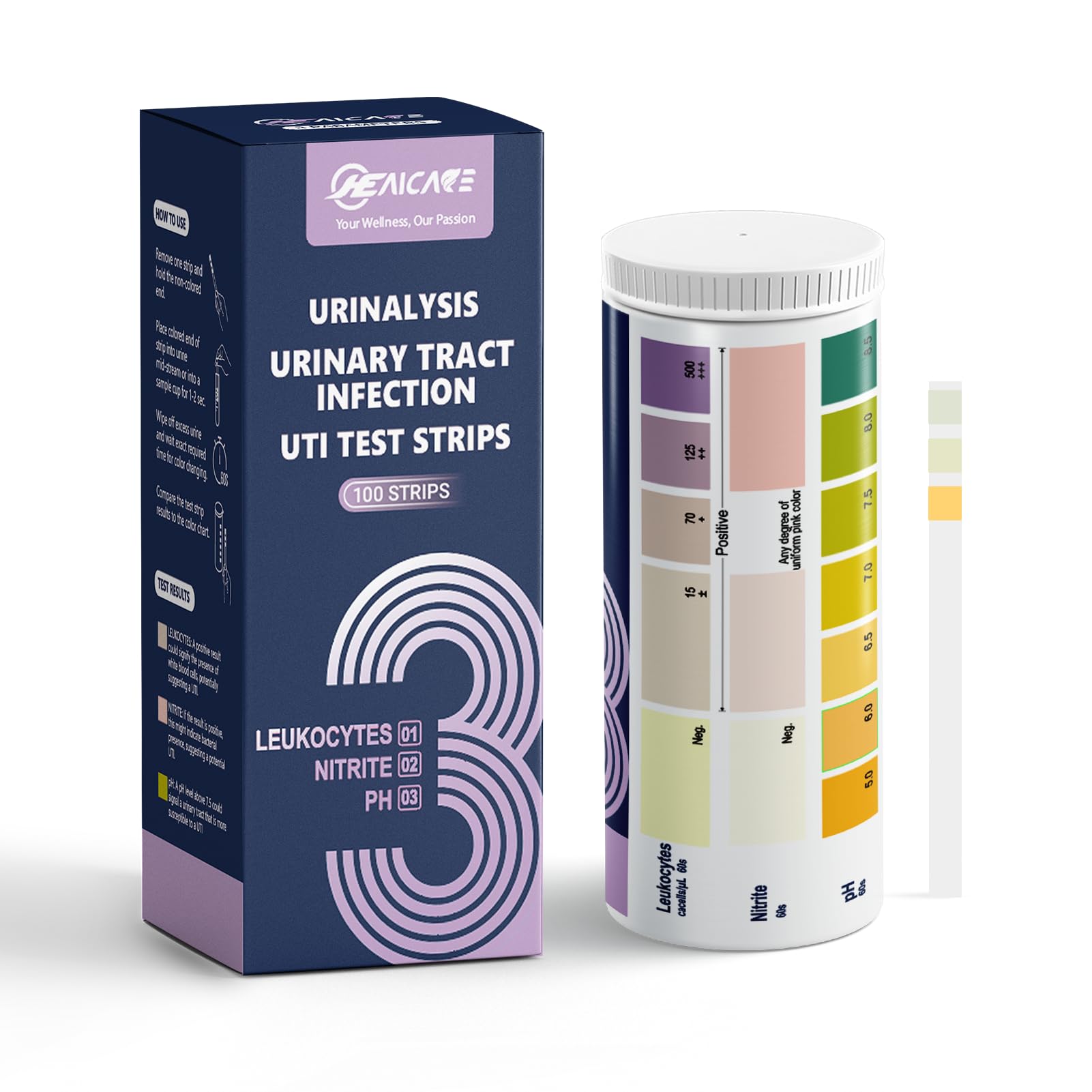 Urinary Tract Infection UTI Test Strips, Home Urine Testing Kit for 3 Parameters Including Leukocytes, Nitrite and pH, 100 Count