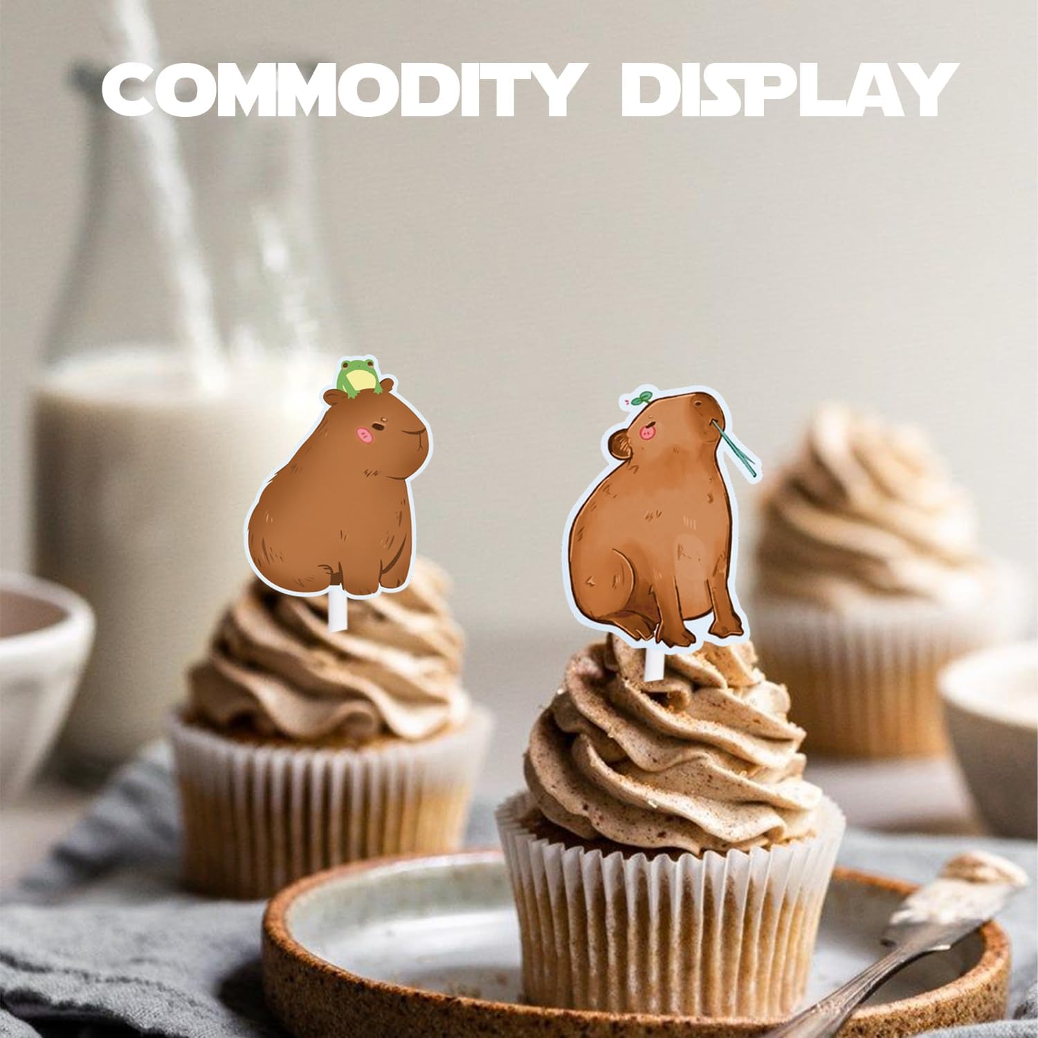 18pcs Brown Glitter Dessert Cupcake Topper Pet Capybara Theme Decorations Baby Shower Boys Girls Happy Birthday Party Decor Supplies