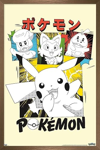 Trends International Pokémon - Póster de pared de anime Sonrisas, 22.37 x 34.00 pulgadas, versión enmarcada en bronce