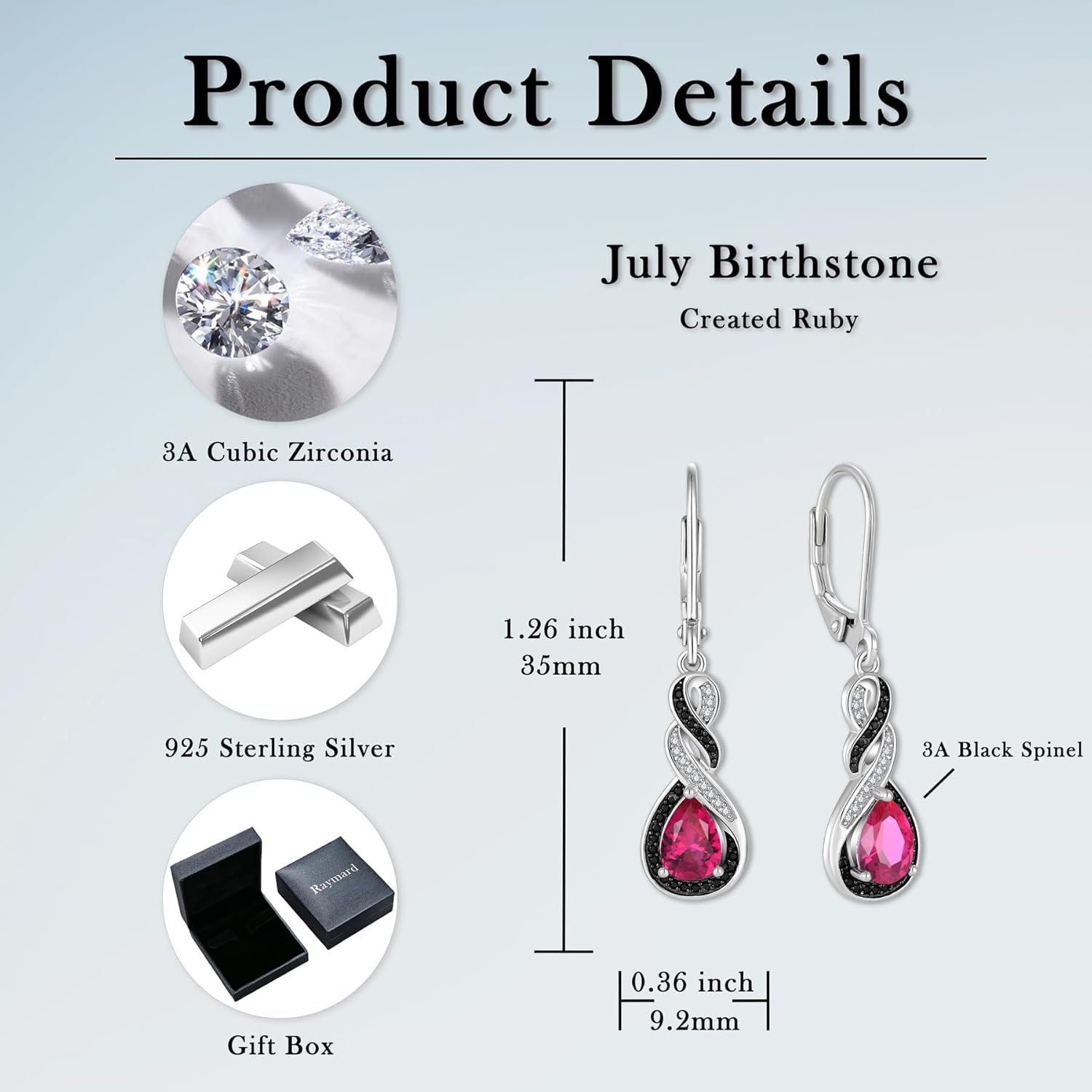 Two Tone Infinity Dangle Earrings for Women, 925 Sterling Silver Black and White Drop Earrings, Teardrop Bithstone Jewelry for Women - Image 6