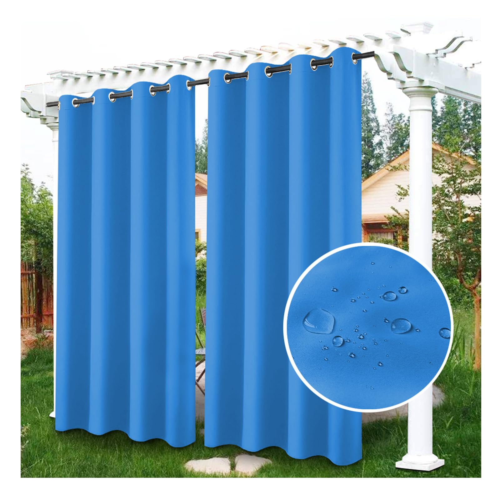 RevLie Waterproof Curtains Outdoor Curtains Thermal Insulated Pergola Curtains Blackout Gazebo Curtains Windproof with Drape Eyelet Top for Patio Yard Sliding Door Arbor 1 Panel,173 * 284cm（W*H）