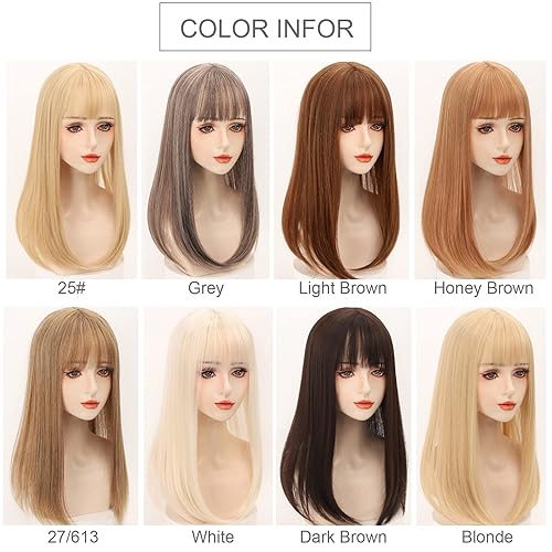 Miniatura 7 de 19.7 in recta cabeza frente Topper con flequillo grueso Snythetic, parte media clip en la parte superior del pelo para mujeres cubierta de pelo fino