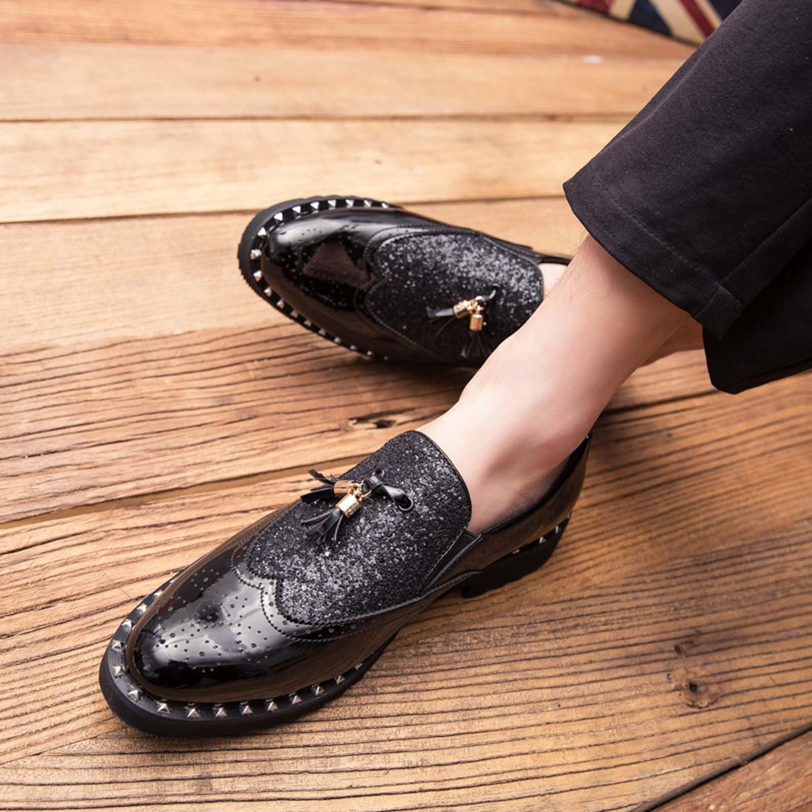 Scarpe da città da uomo con paillettes classiche scarpe vestite Oxford con lacci da uomo scarpe da sposa comode per attività commerciale ufficiale