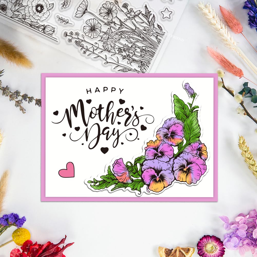 INFUNLY 2pcs Mothers Day Flowers Silicone Stamp and Die Set - Image 4