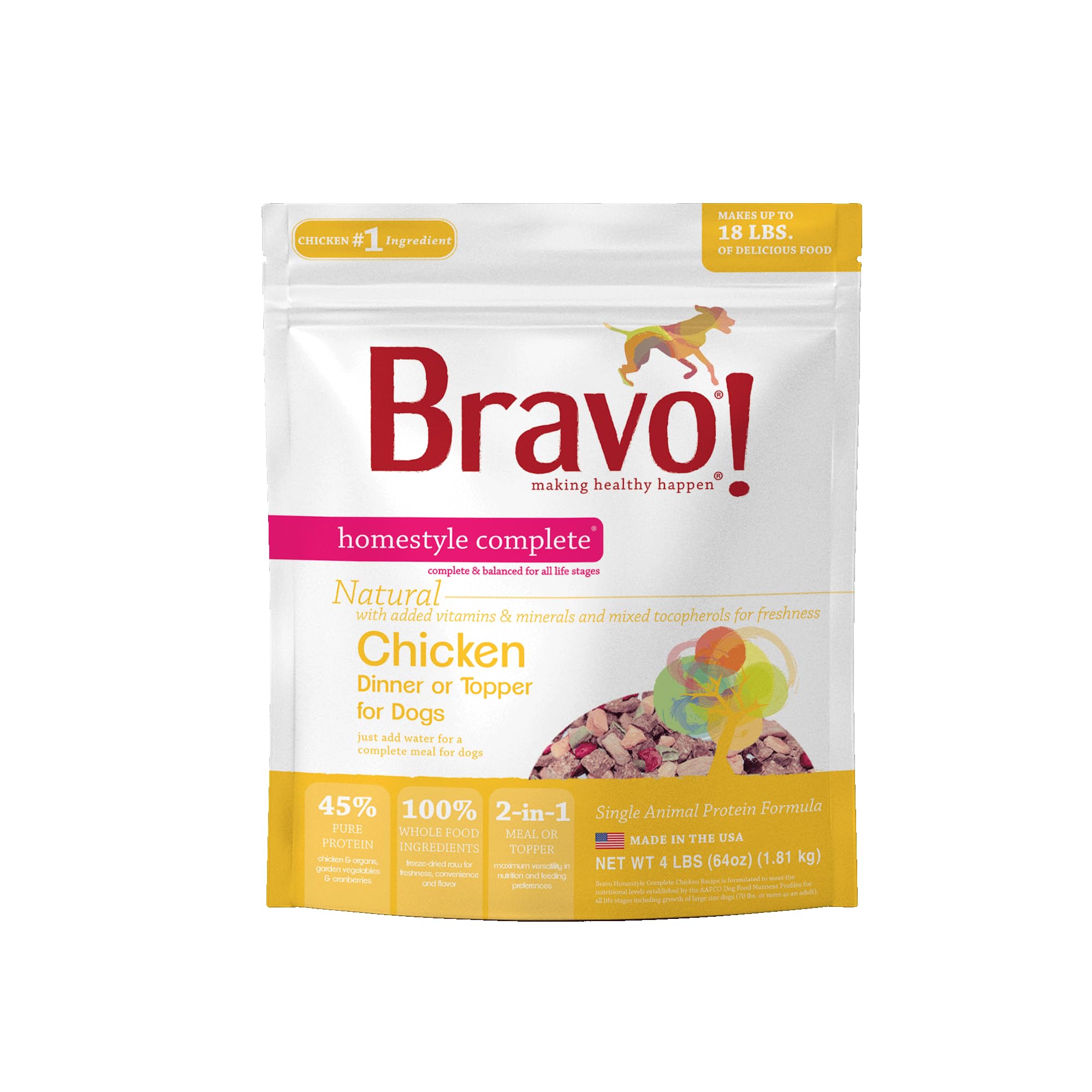 Bravo! Homestyle Complete Freeze Dried Raw Dog Food or Topper, Chicken,  Pounds, Add Water to Rehydrate for up to 18 Pounds of Food, Grain Free