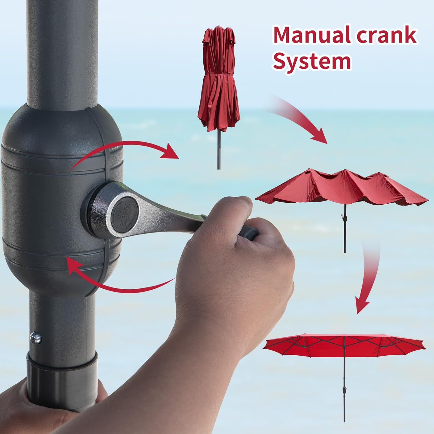 TECYFNTLN Outdoor Umbrella for Patio, Double Sided Pool Rectangle Umbrellas with Crank Handle, Large Table Umbrella for Deck, Market, Backyard