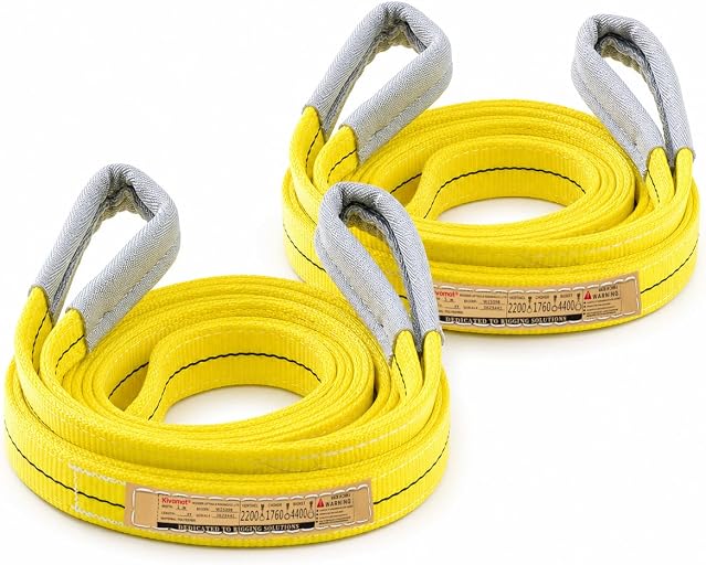 Polyester Web Sling Lifting Straps, 2 Pack 6.5 FT x 1 in Eye and Eye Lifting Slings, Flat Rigging and Hoist Straps, WLL 2200 lb Vertical, 1760 lb Choker, 4400 lb Basket