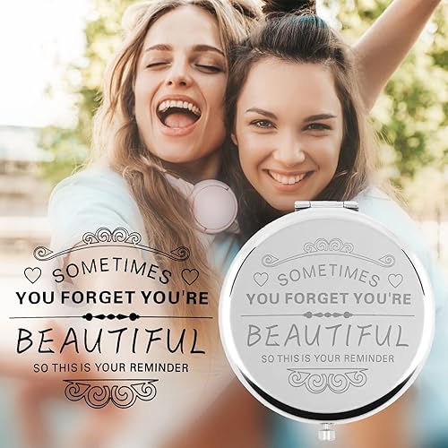 Miniatura 3 de Regalos para hermanas espejo de maquillaje compacto plateado, regalos para mujeres, día de San Valentín, Navidad, día de la madre, fiesta de
