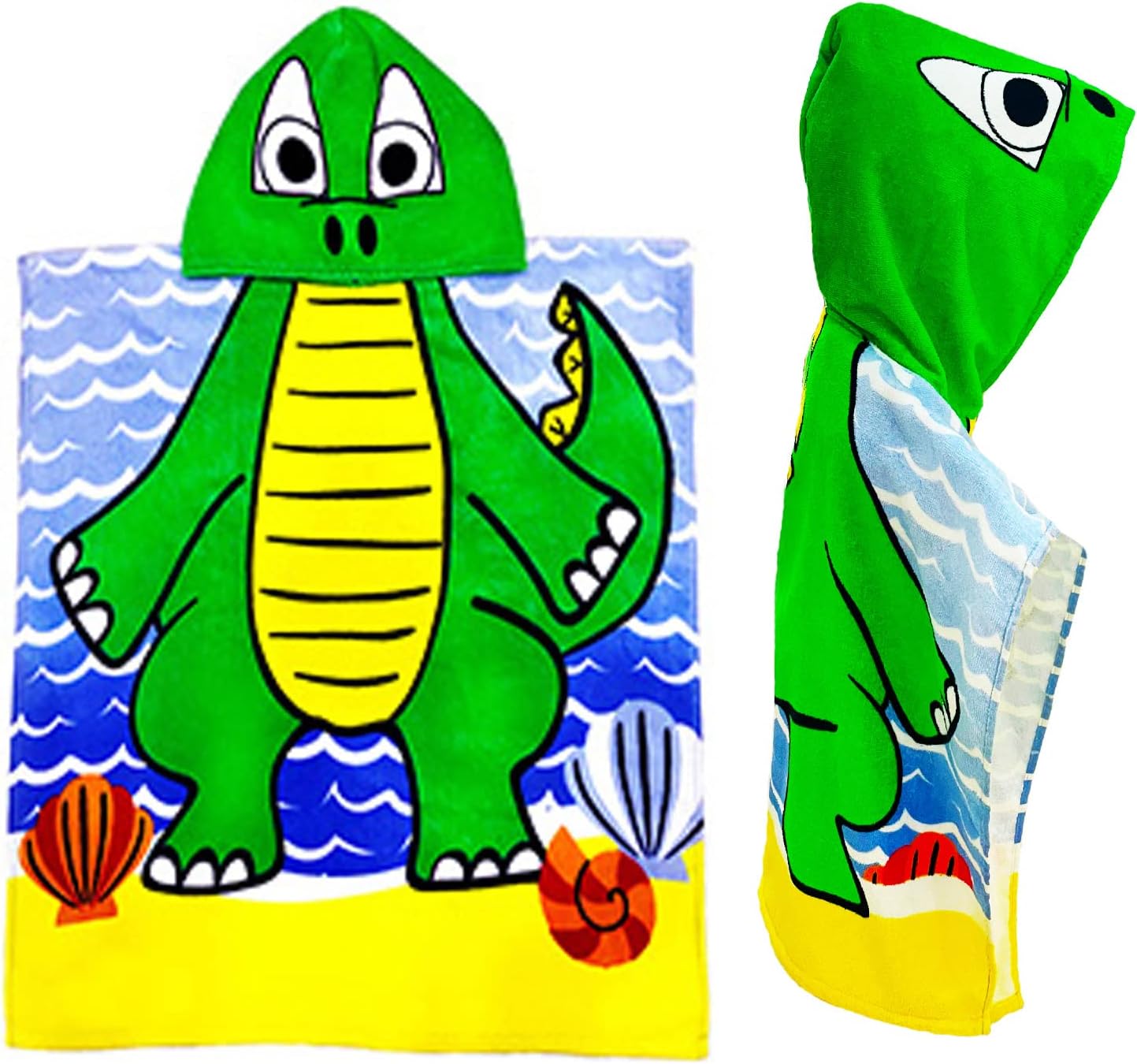 YIFONTINHooded Beach Towel for Kids Velour Terry Poncho Swim Cover Up Blanket Throw 100% Cotton 24x48 inches for Bath Swimming Sport Travel, Dinosaur.