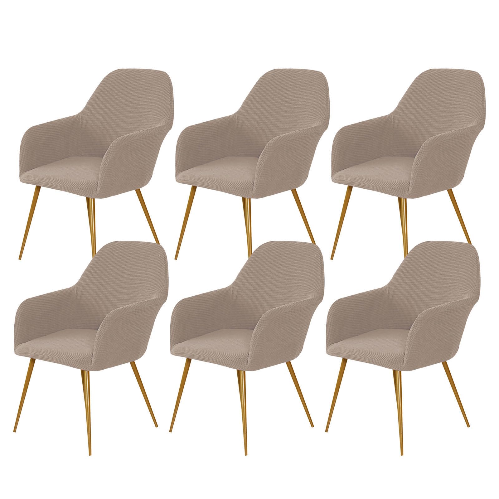 Set di 6 coprisedia rimovibili per sedie da pranzo, elastiche, per soggiorno e ufficio, lavabili, motivo a scacchi, colore cachi