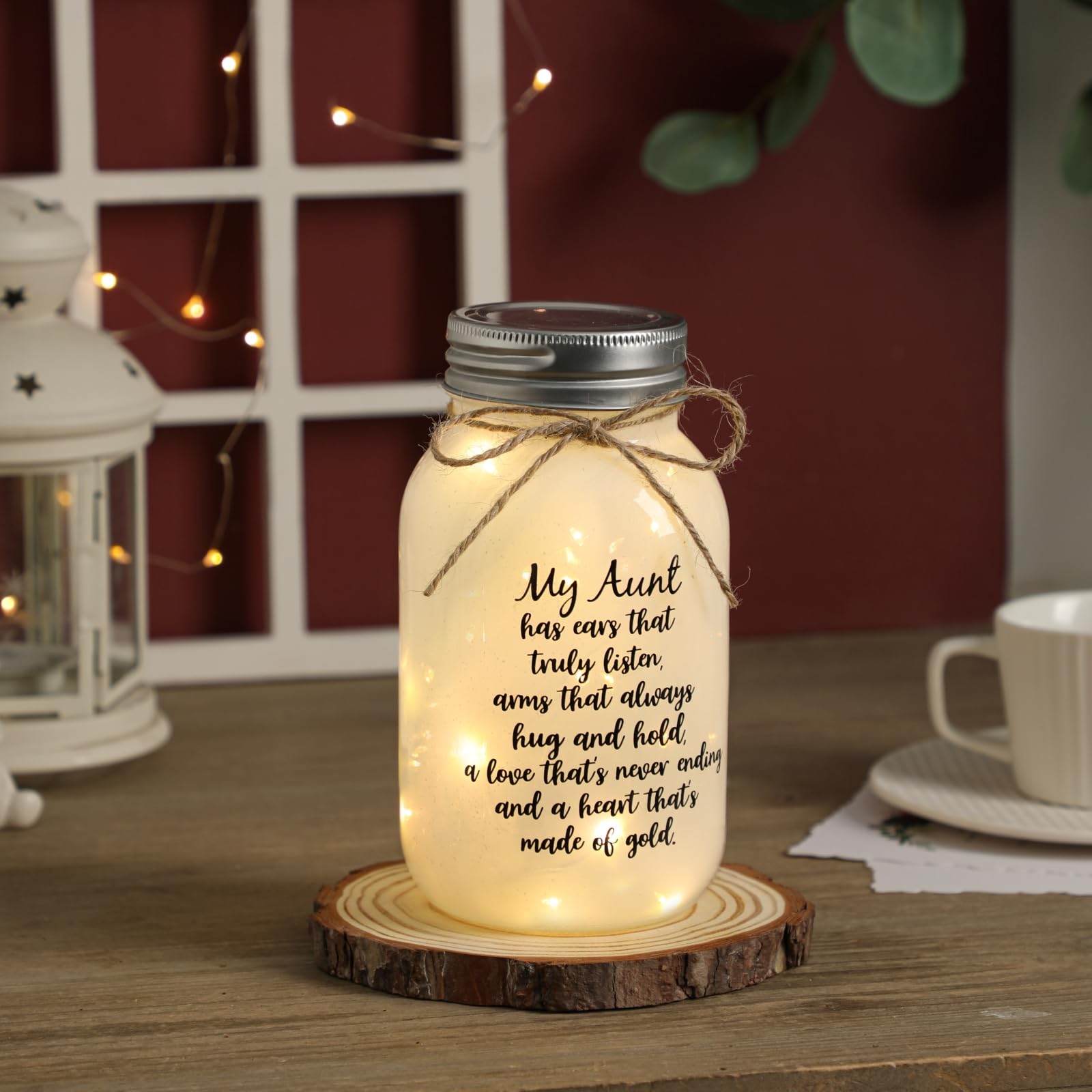 Maracco Mothers Day Aunt Gifts from Niece Nephew, Mason Jar Night Lights Birthday Gifts for Aunts, Auntie Gift Ideas, Best Aunt Ever Gift, Great Favorite Auntie Mason Jar (30oz)